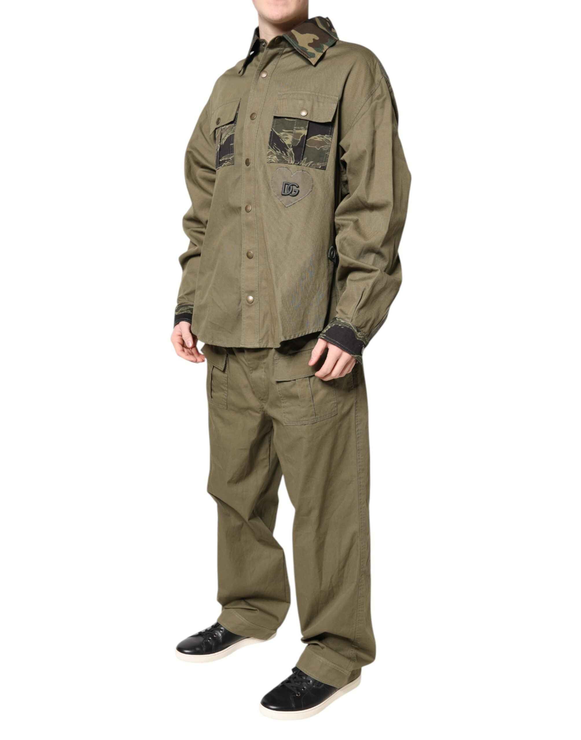 Dolce & Gabbana Brown Cotton Stretch Shirt Pants Casual Set