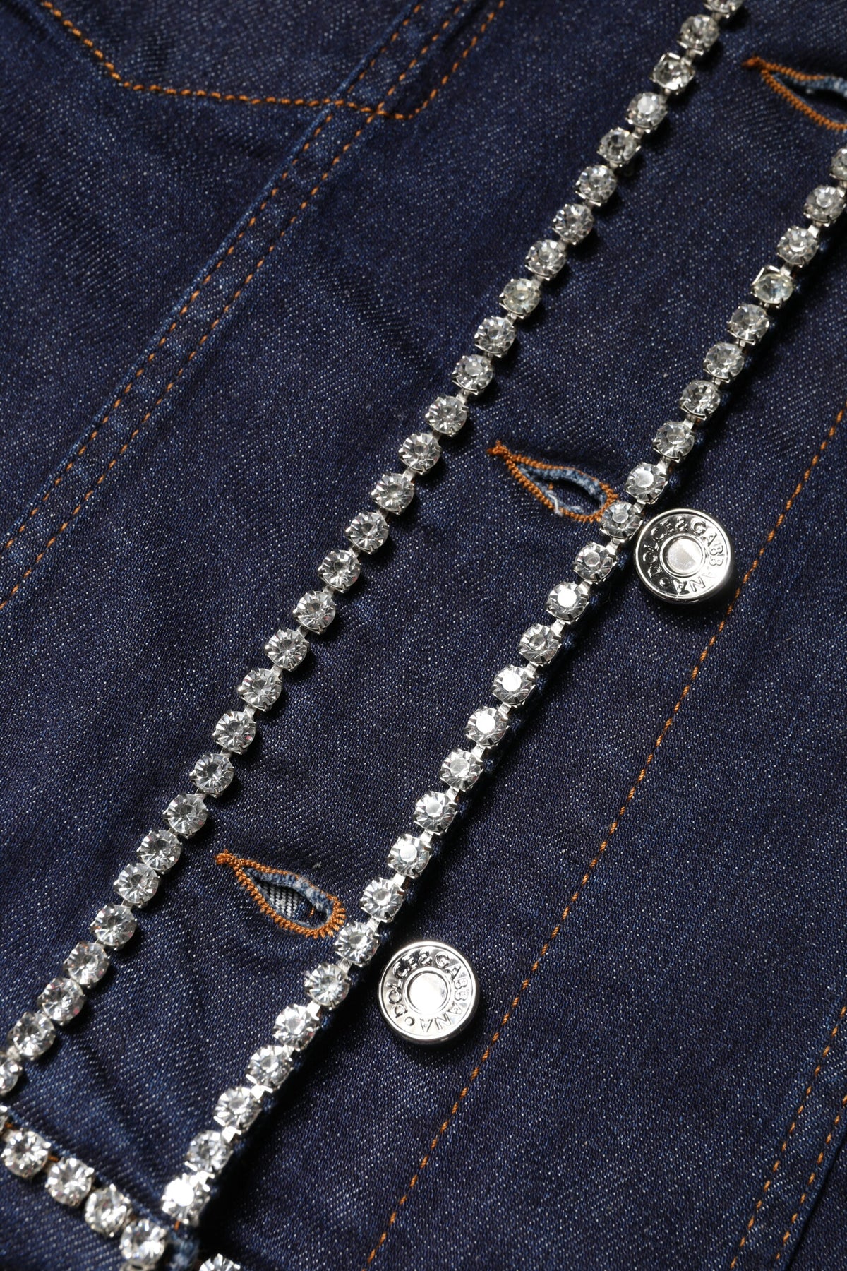 Dolce & Gabbana Blue Denim Cotton Crystal Embellished Jacket