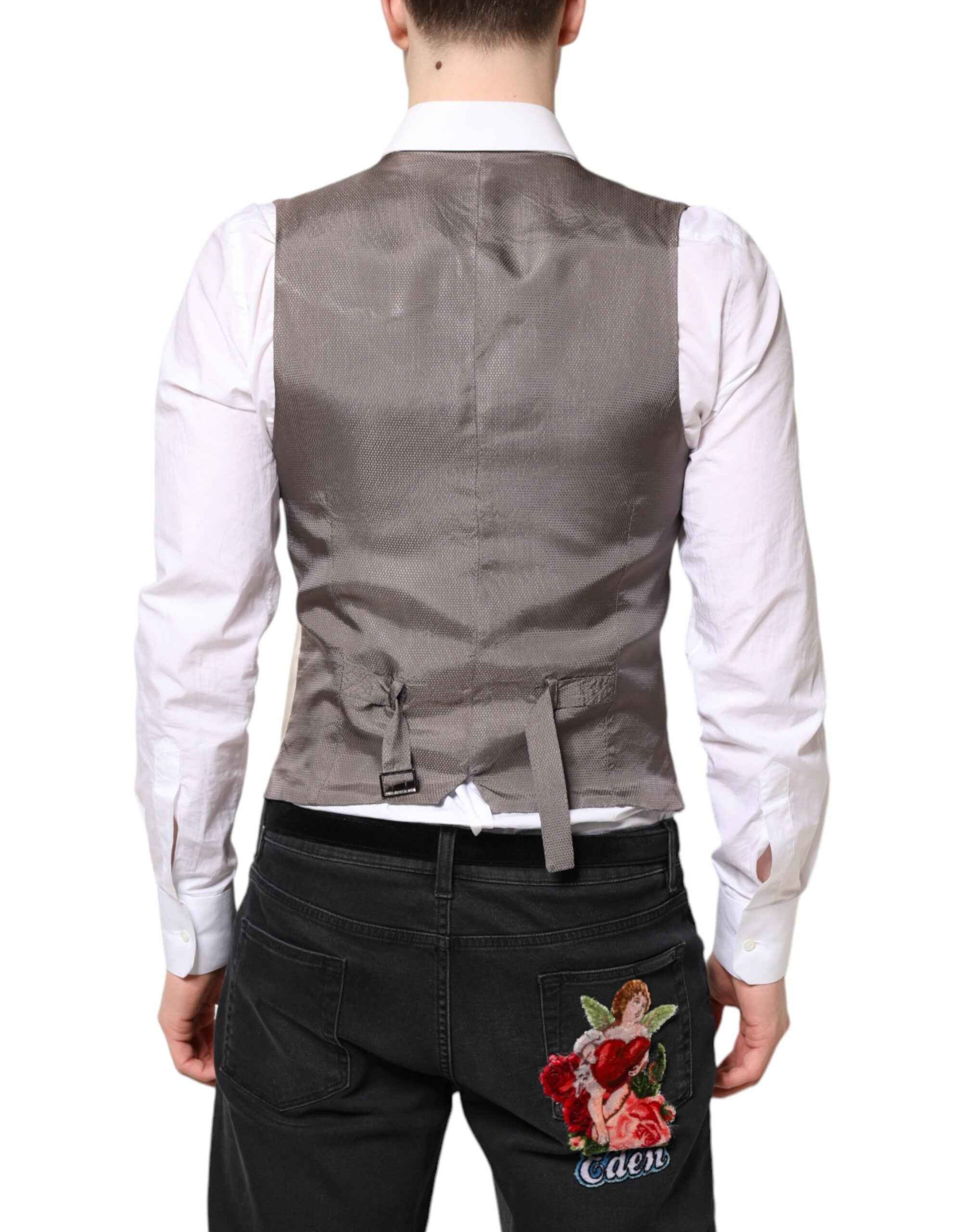 Dolce & Gabbana Beige Gray Dress Men Formal Waistcoat Vest