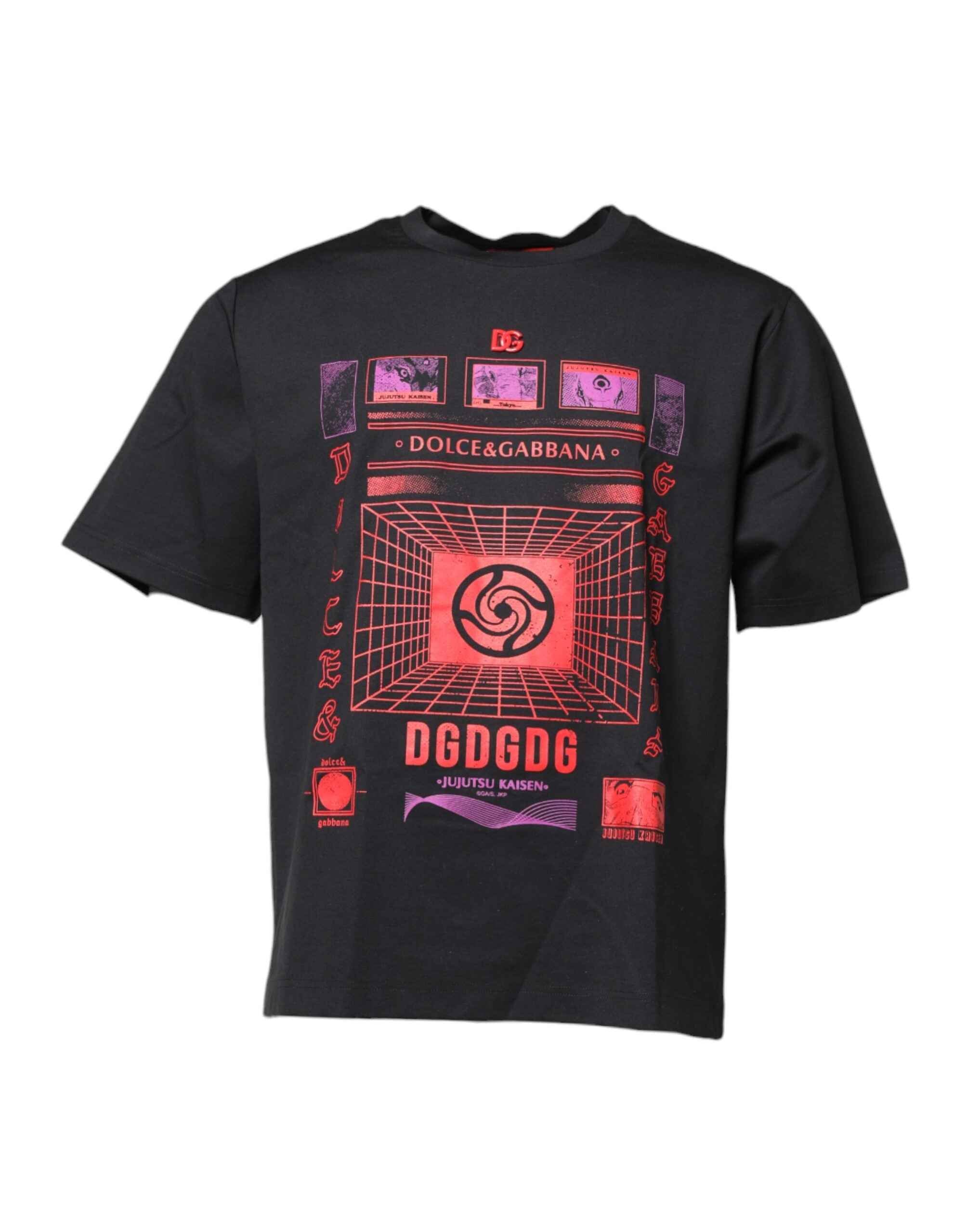 Dolce & Gabbana Black Cotton Graphic Print Crew Neck T-shirt