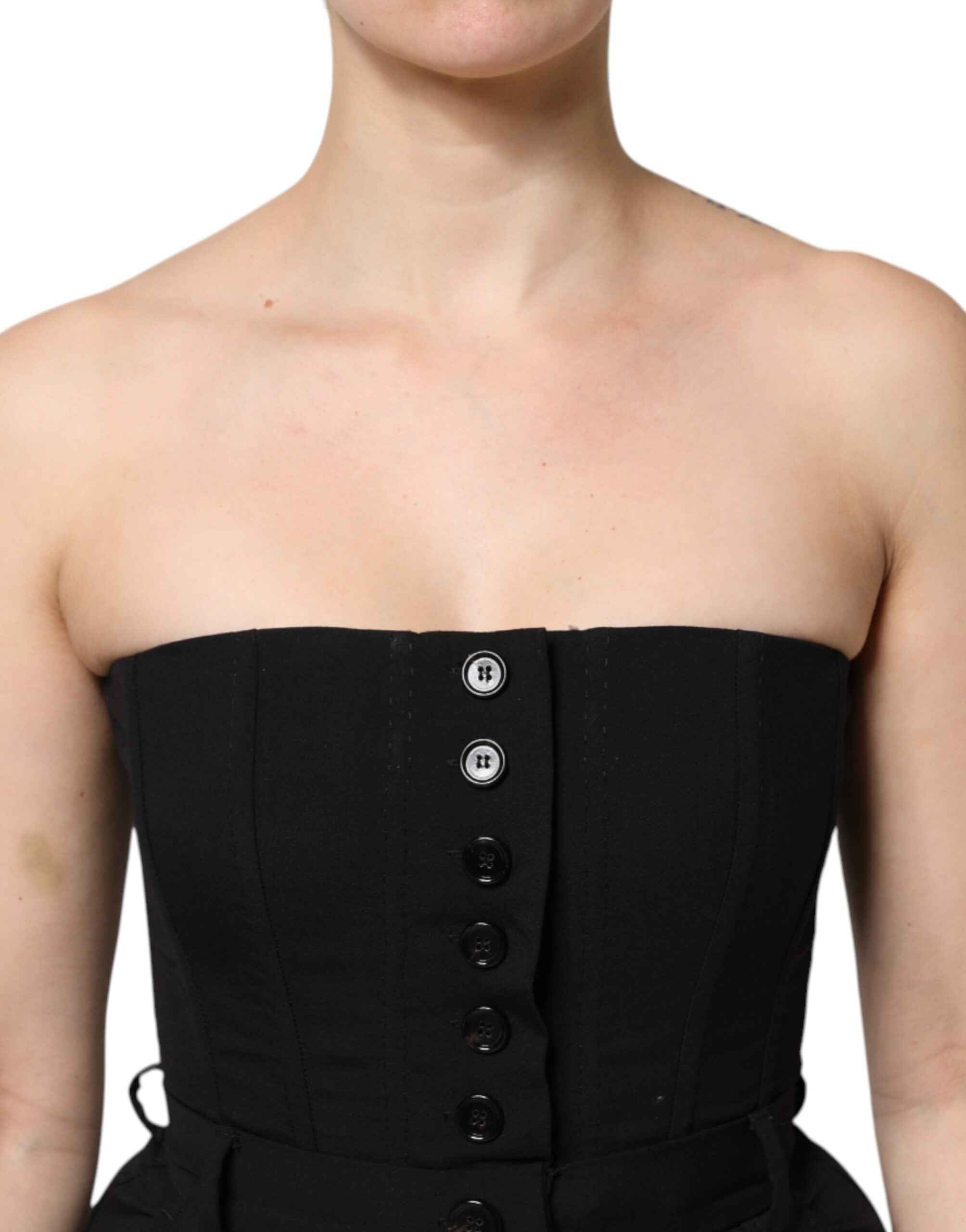 Dolce & Gabbana Black Wool Strapless Romper Jumpsuit Dress