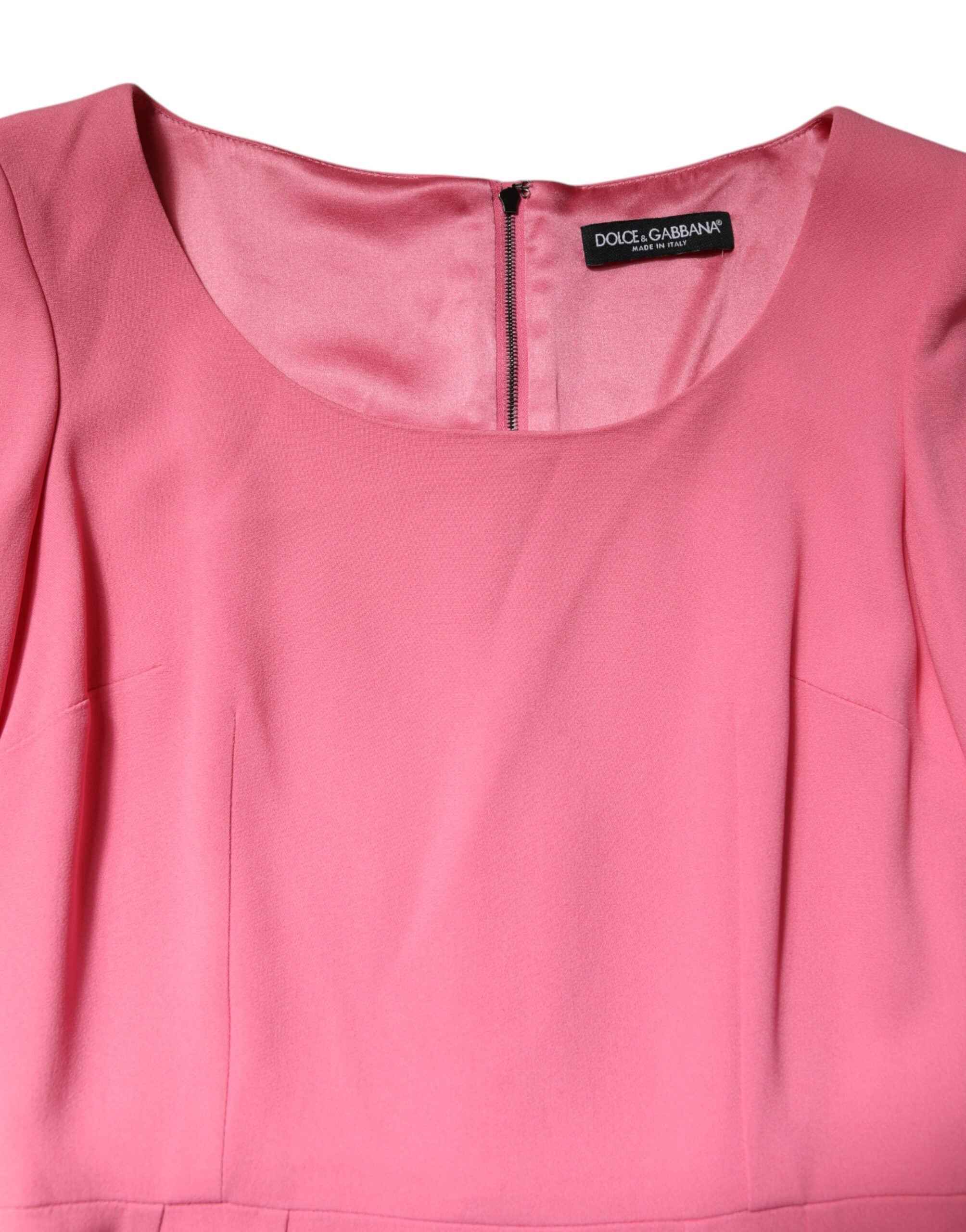 Dolce & Gabbana Pink Viscose Short Sleeve Sheath Midi Dress