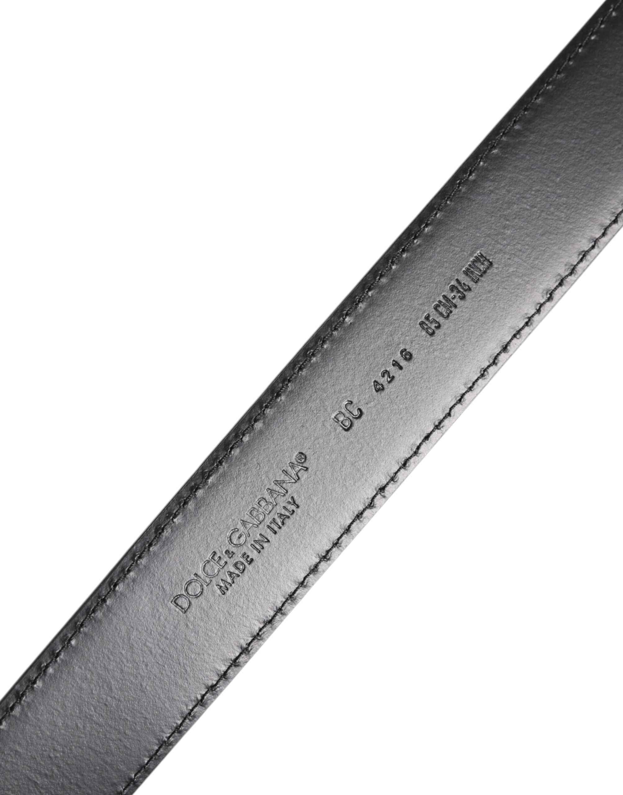 Dolce & Gabbana Black Classic Calf Leather Silver Buckle Belt