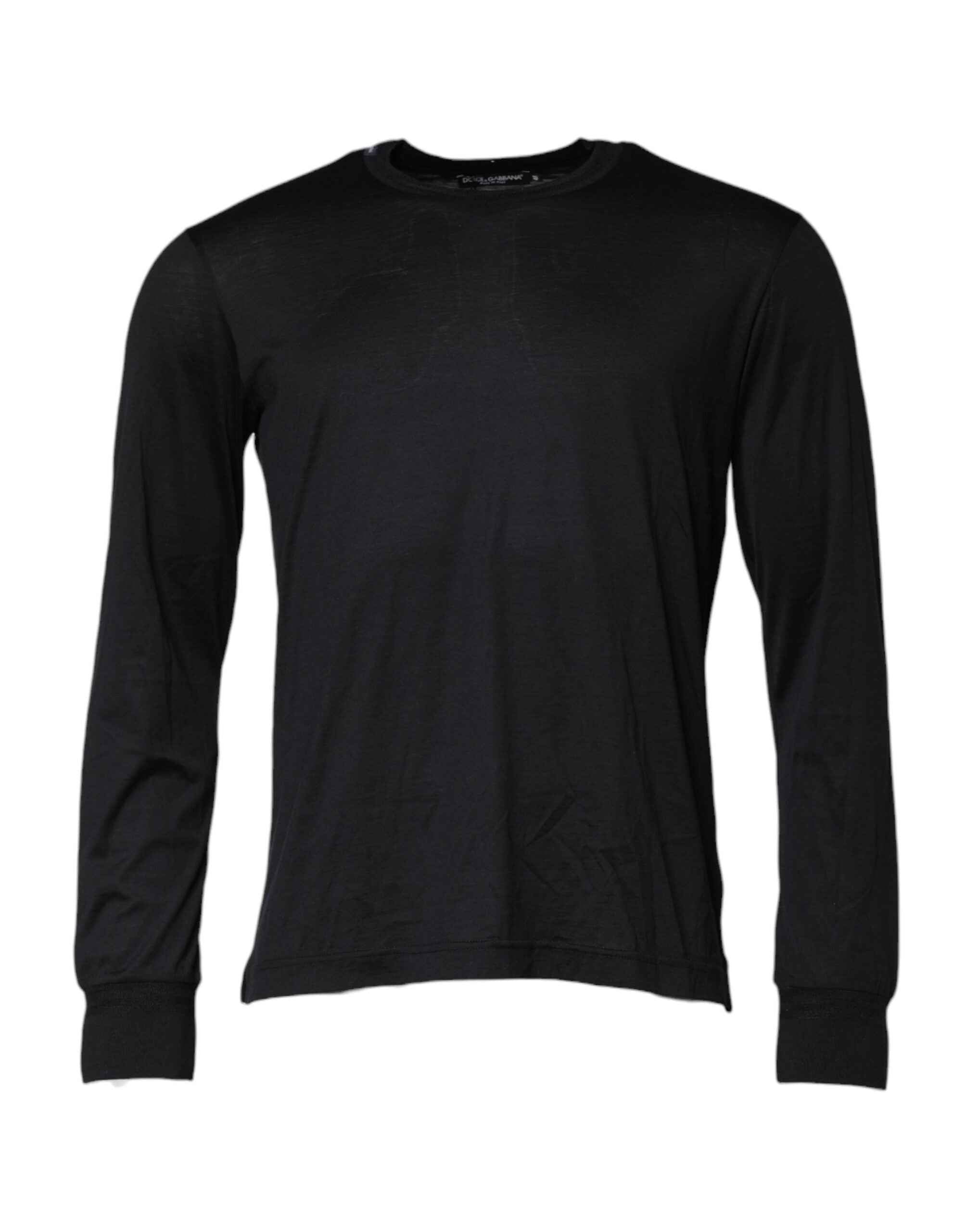 Dolce & Gabbana Dark Blue Silk Crew Neck Men Pullover Sweater