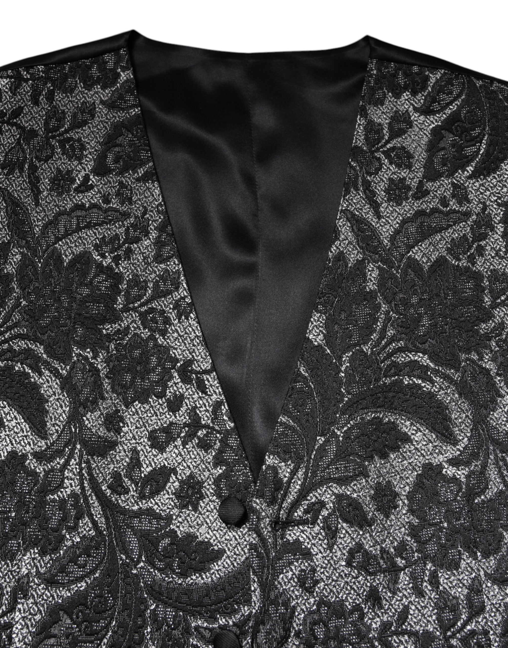 Dolce & Gabbana Black Gray Brocade Formal Men Waistcoat Vest