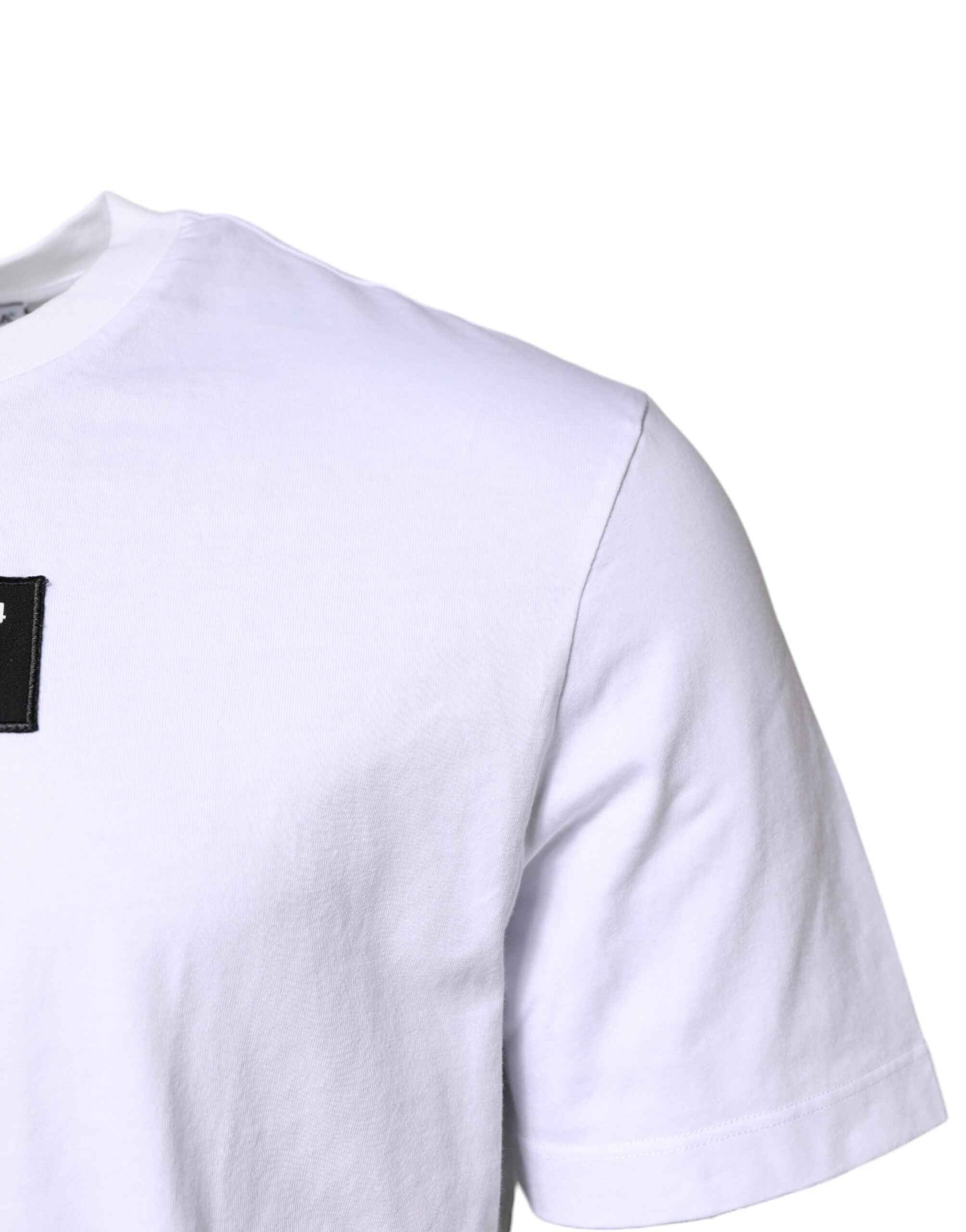 Dolce & Gabbana White Cotton Logo Patch Crew Neck T-shirt