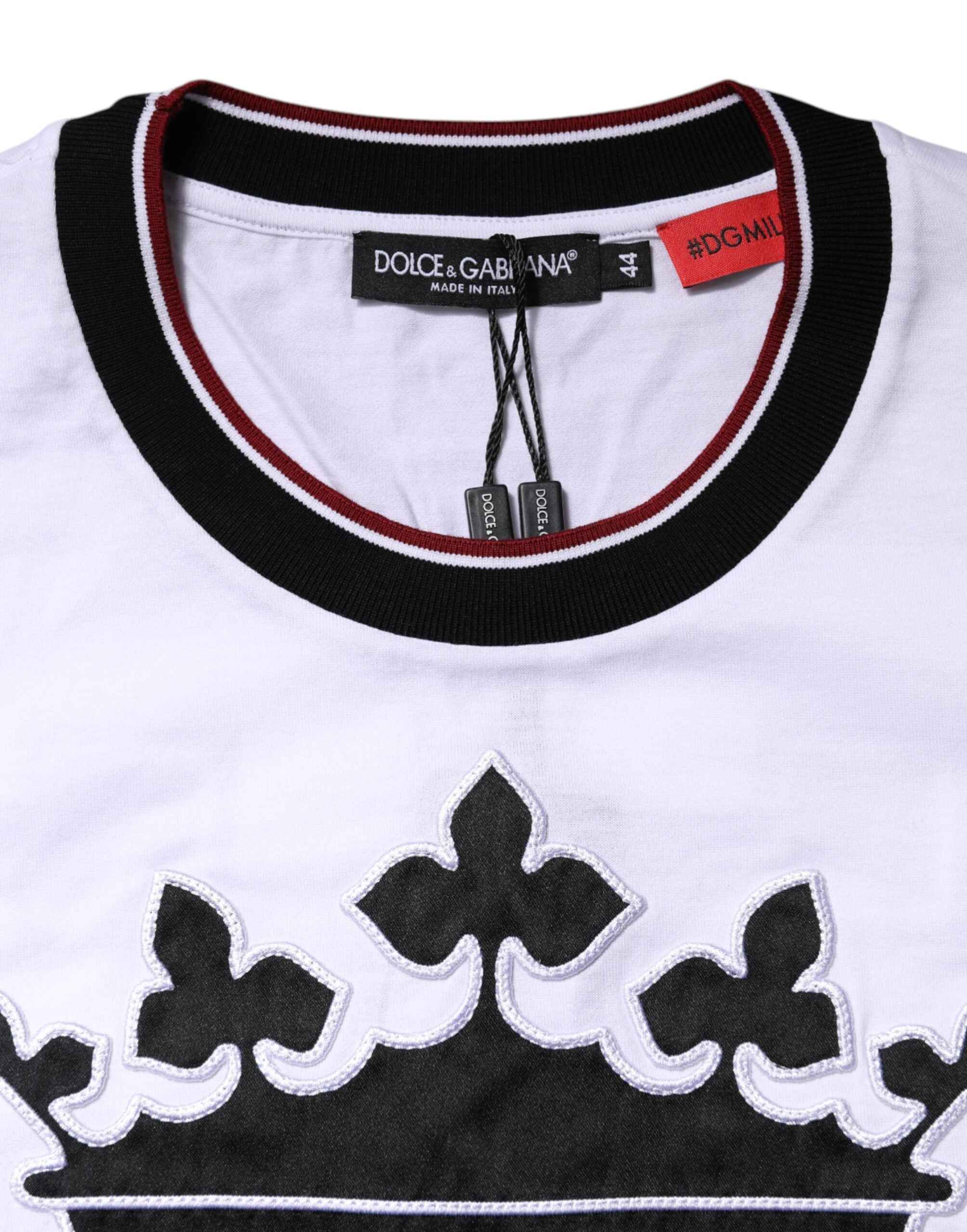 Dolce & Gabbana White Cotton Crown King Embroidery T-shirt