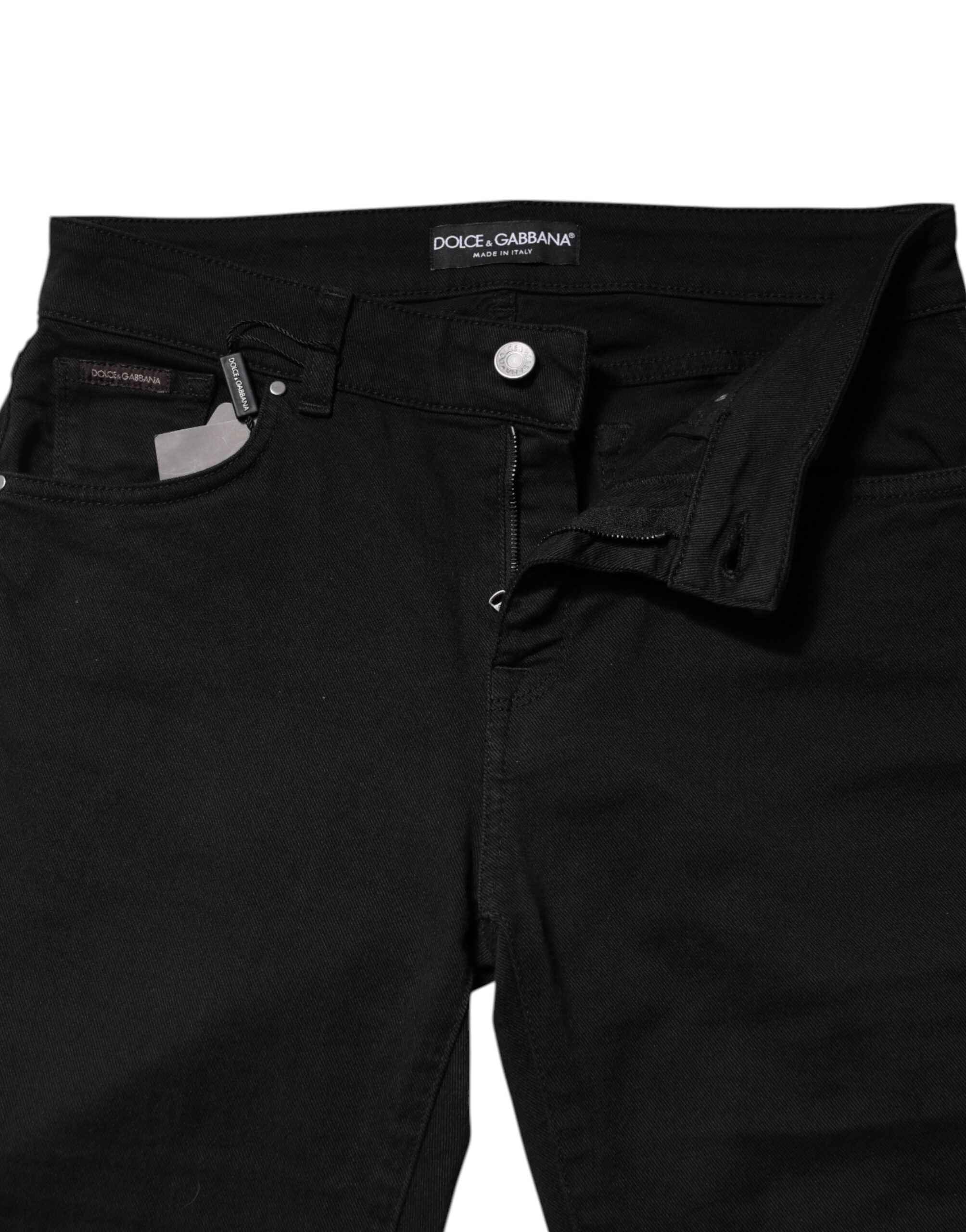 Dolce & Gabbana Black Cotton Logo Mid Waist Skinny Denim Jeans