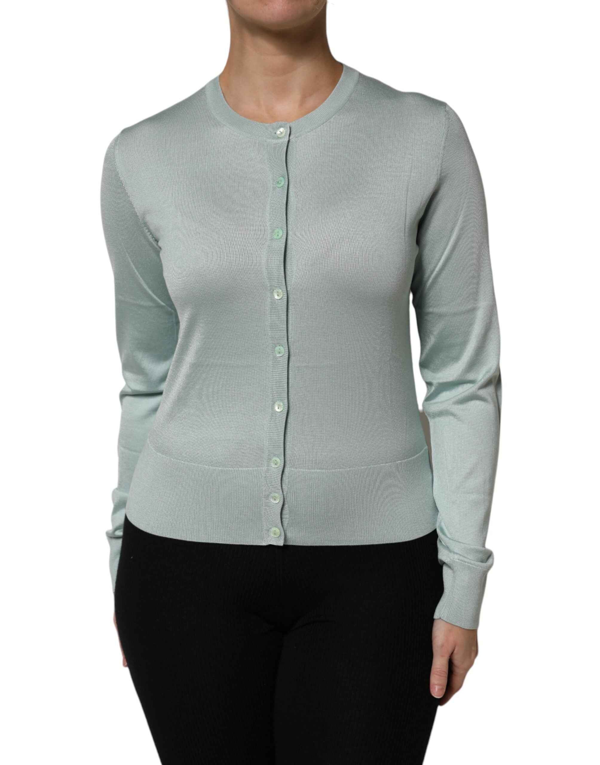 Dolce & Gabbana Light Green Silk Button Down Cardigan Sweater