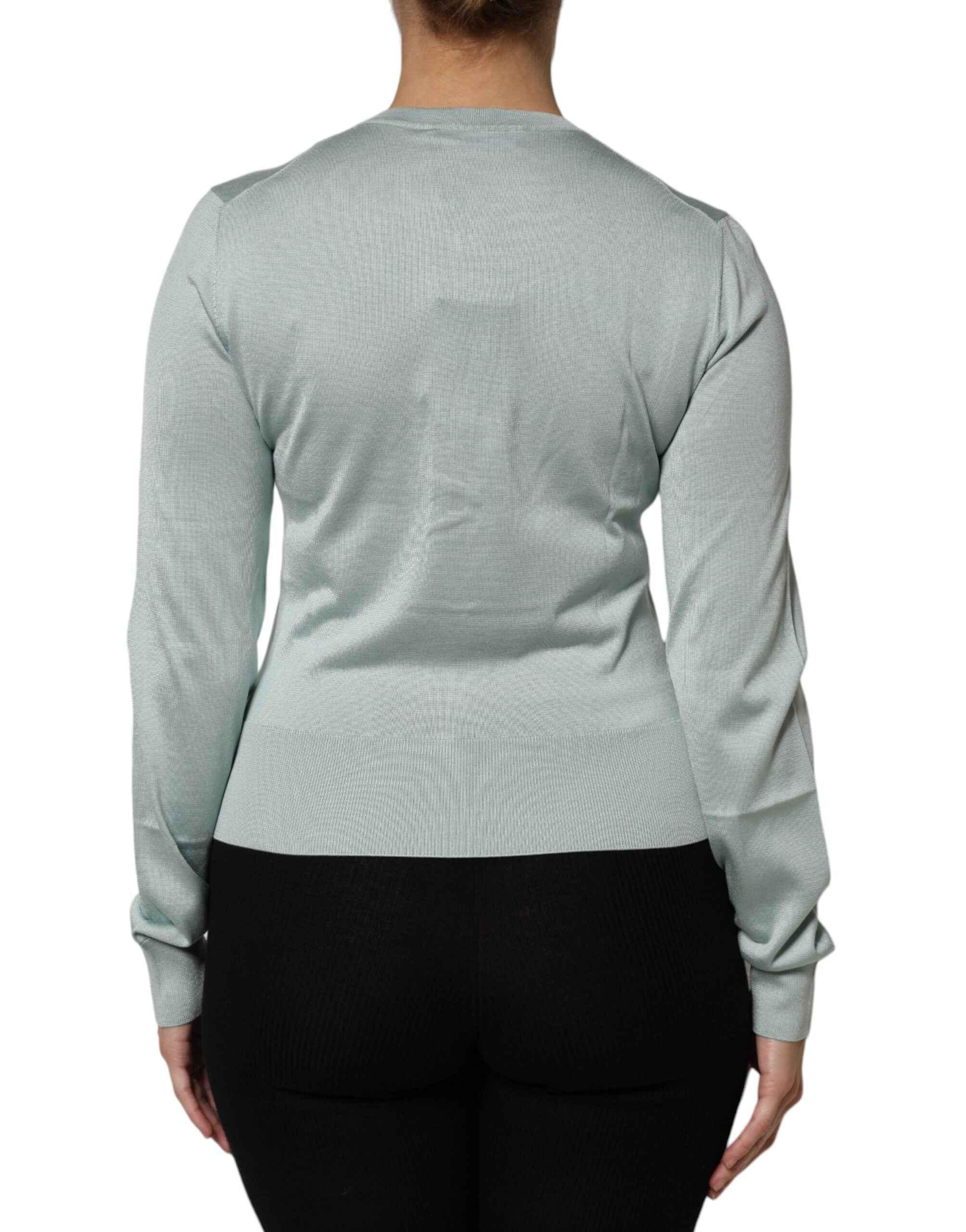 Dolce & Gabbana Light Green Silk Button Down Cardigan Sweater