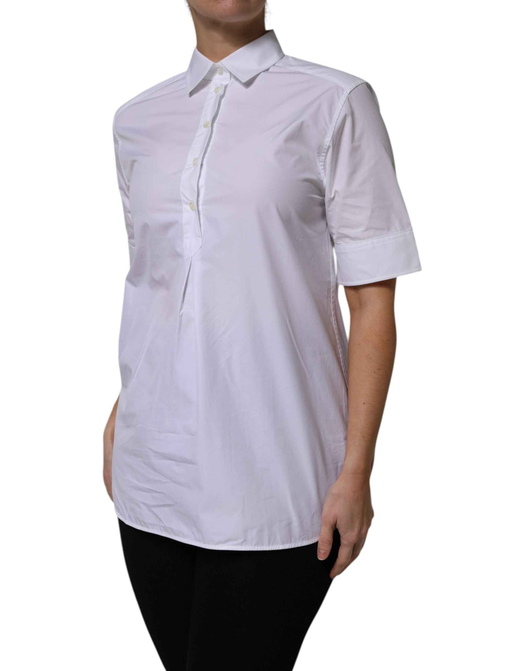 Dolce & Gabbana White Cotton Short Sleeves Collared Polo Top
