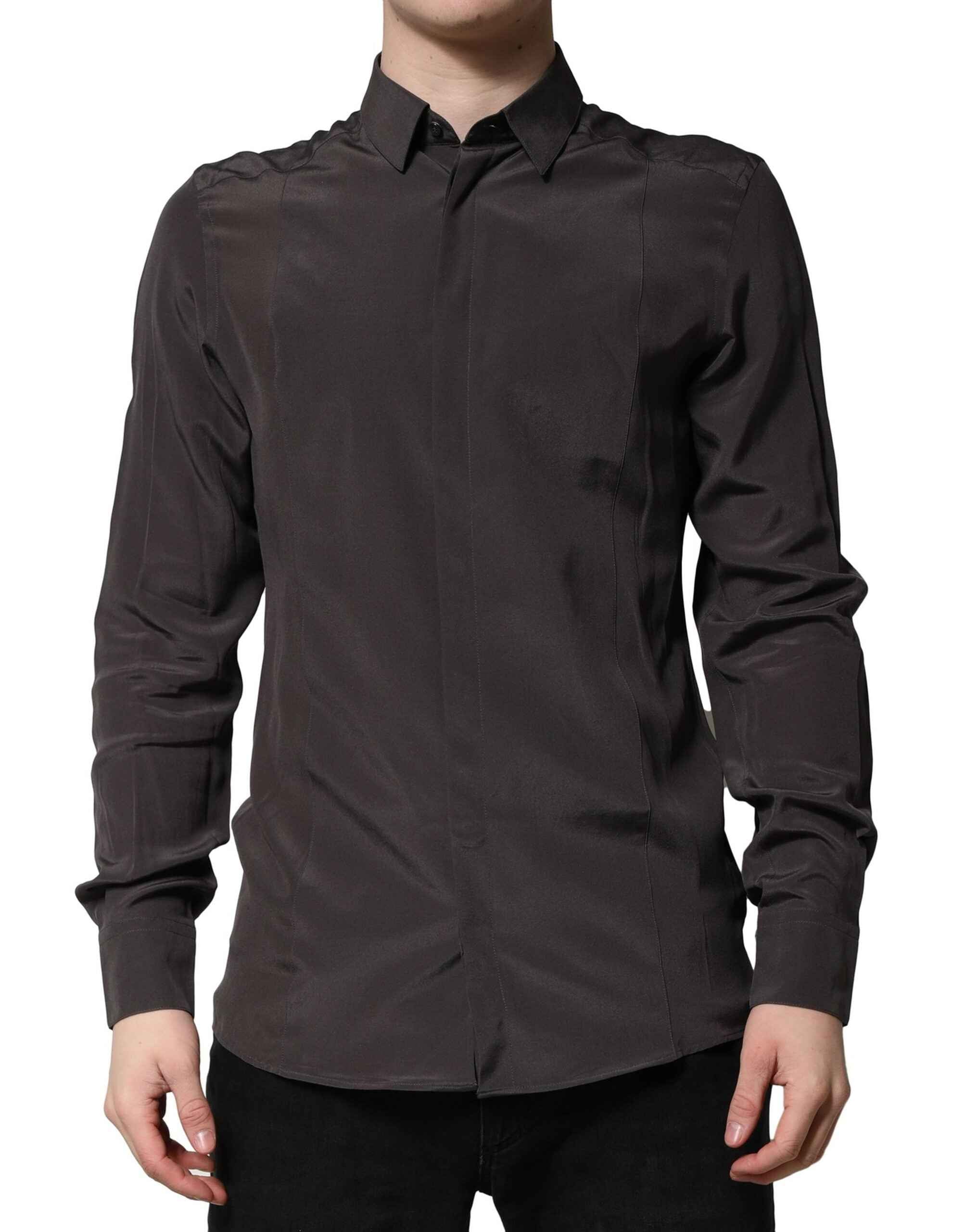 Dolce & Gabbana Dark Brown Silk GOLD Men Dress Formal Shirt