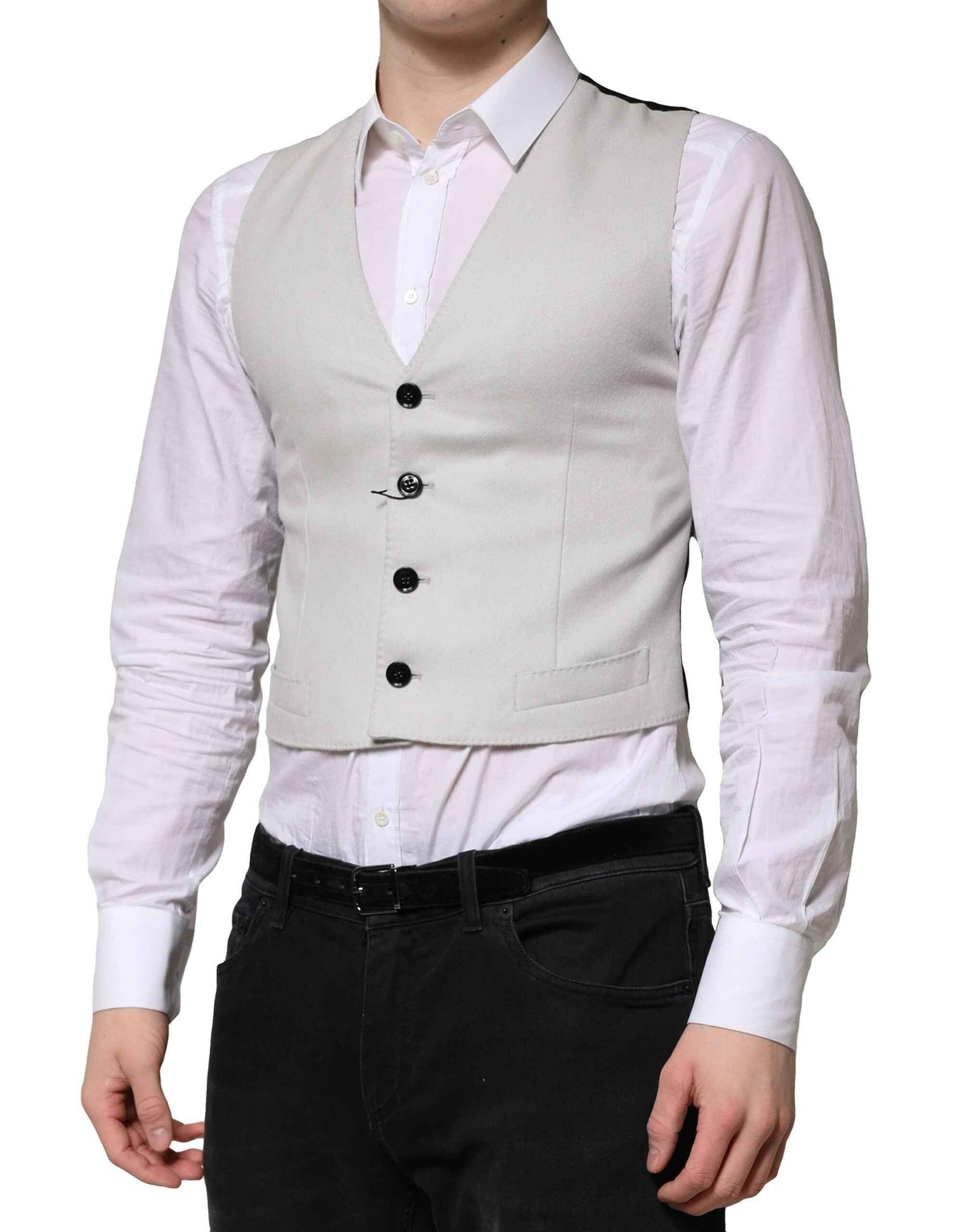 Dolce & Gabbana Gray Wool Dress Formal Men Waistcoat Vest