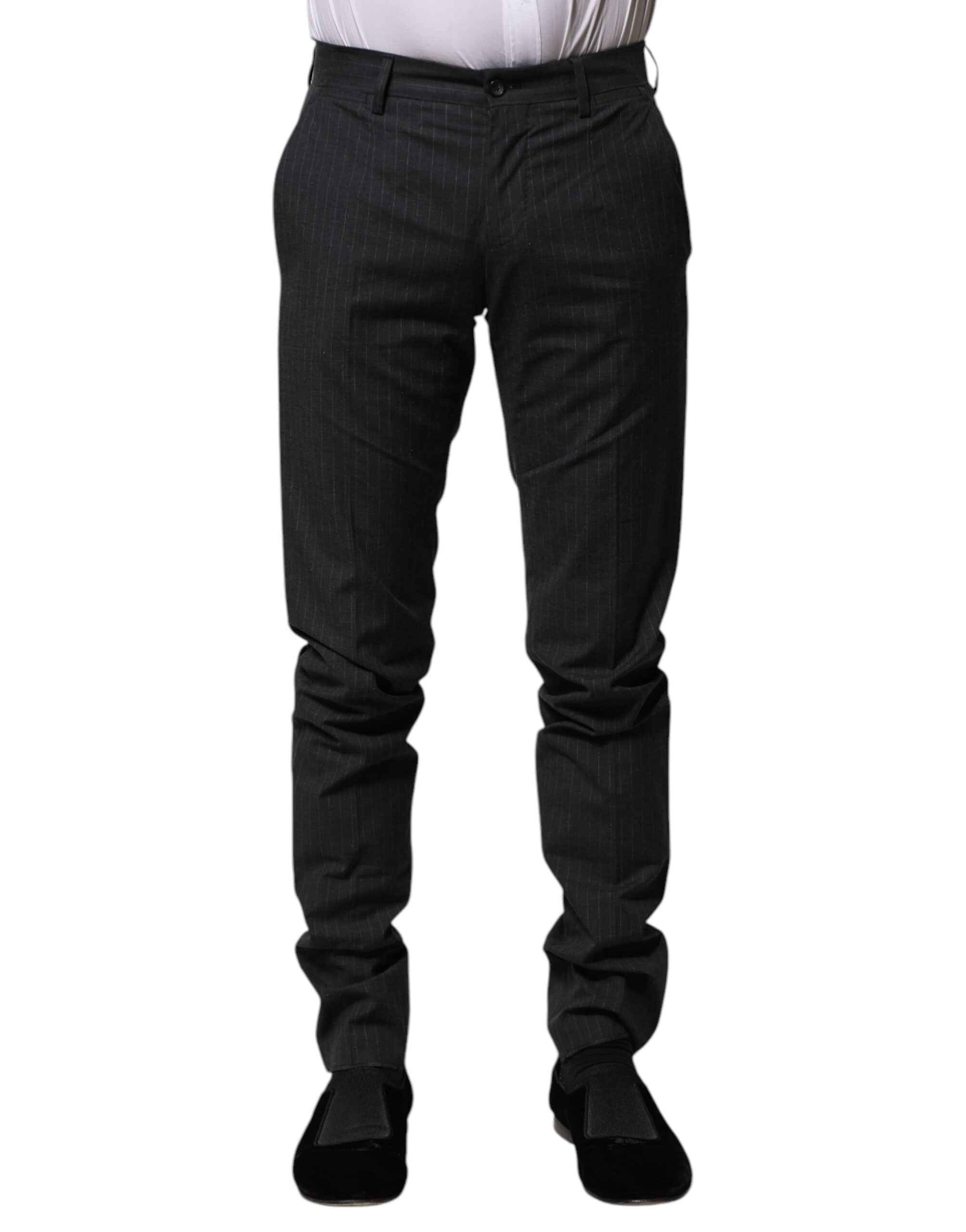 Dolce & Gabbana Gray Striped Cotton Formal Pants