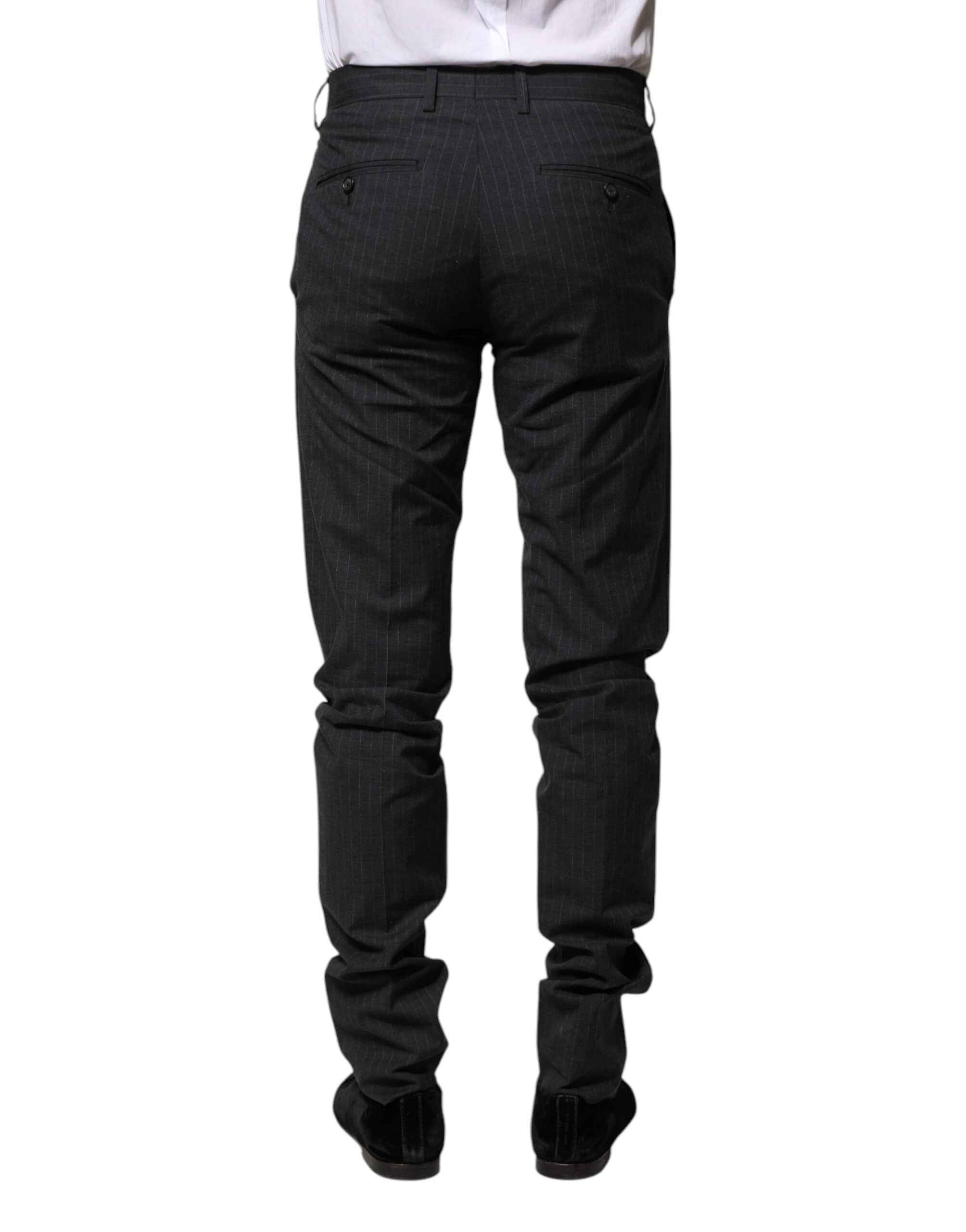 Dolce & Gabbana Gray Striped Cotton Formal Pants