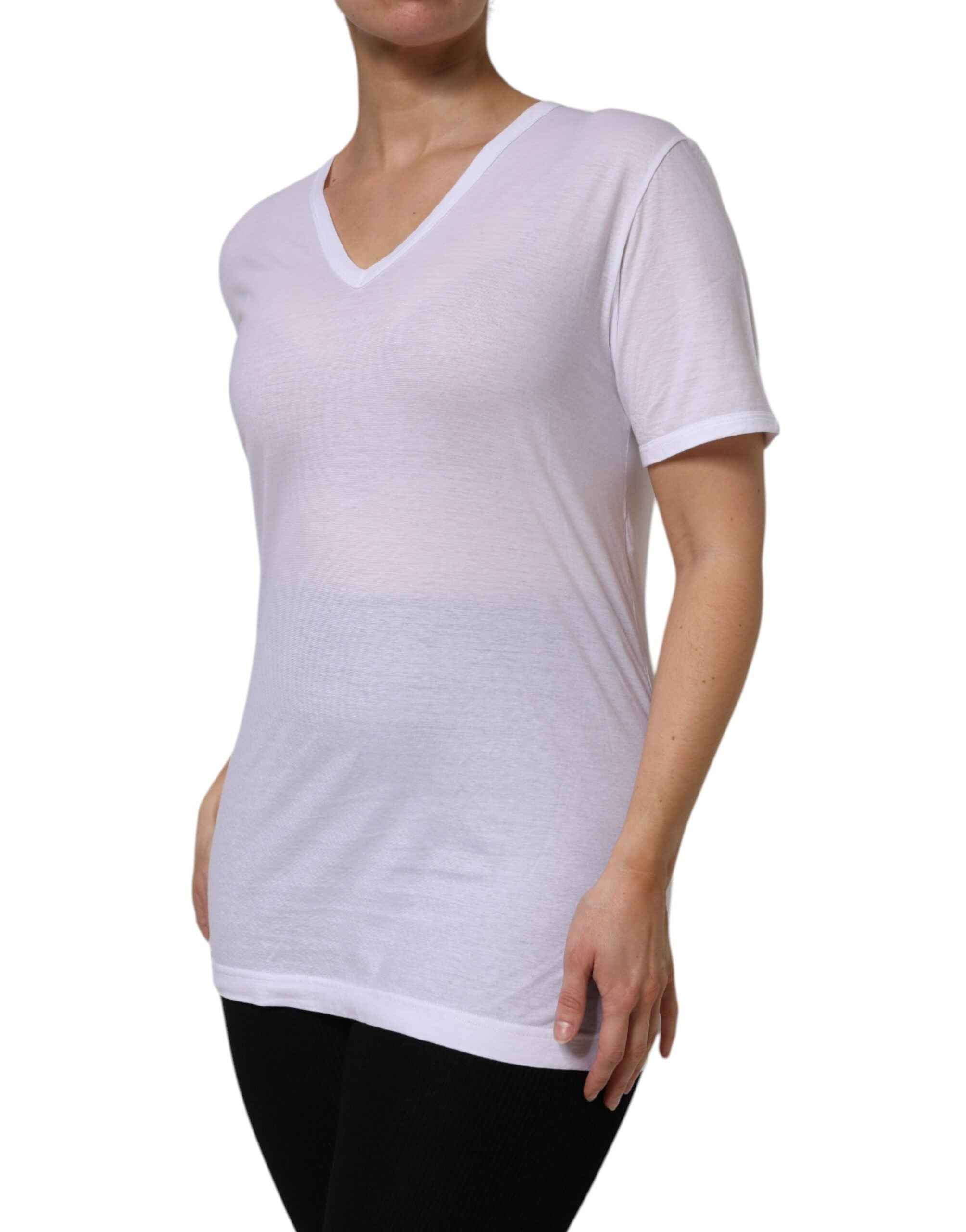 Dolce & Gabbana White Cotton Short Sleeves V-Neck Top T-shirt
