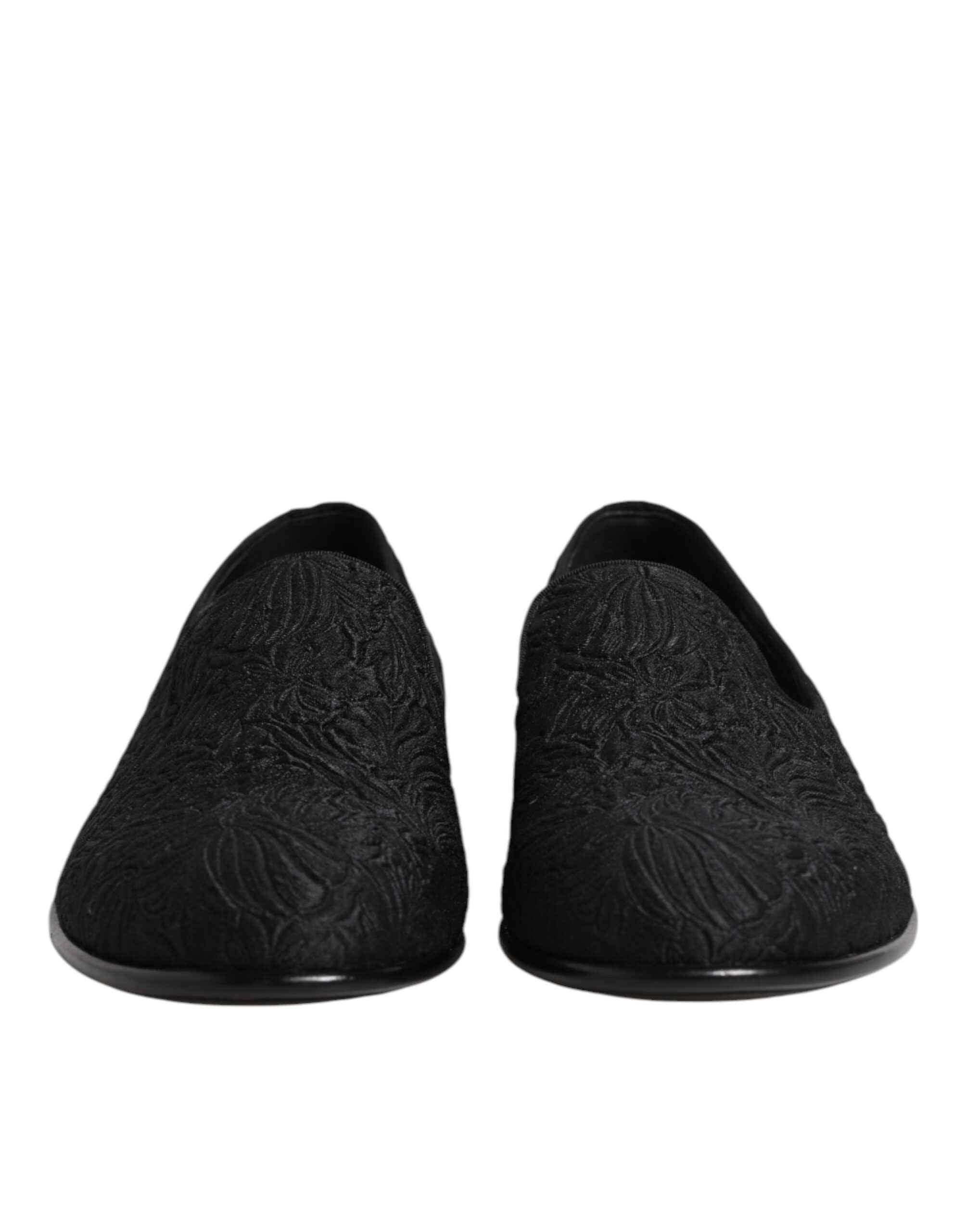 Dolce & Gabbana Black Jacquard Slip On Loafers Formal Shoes
