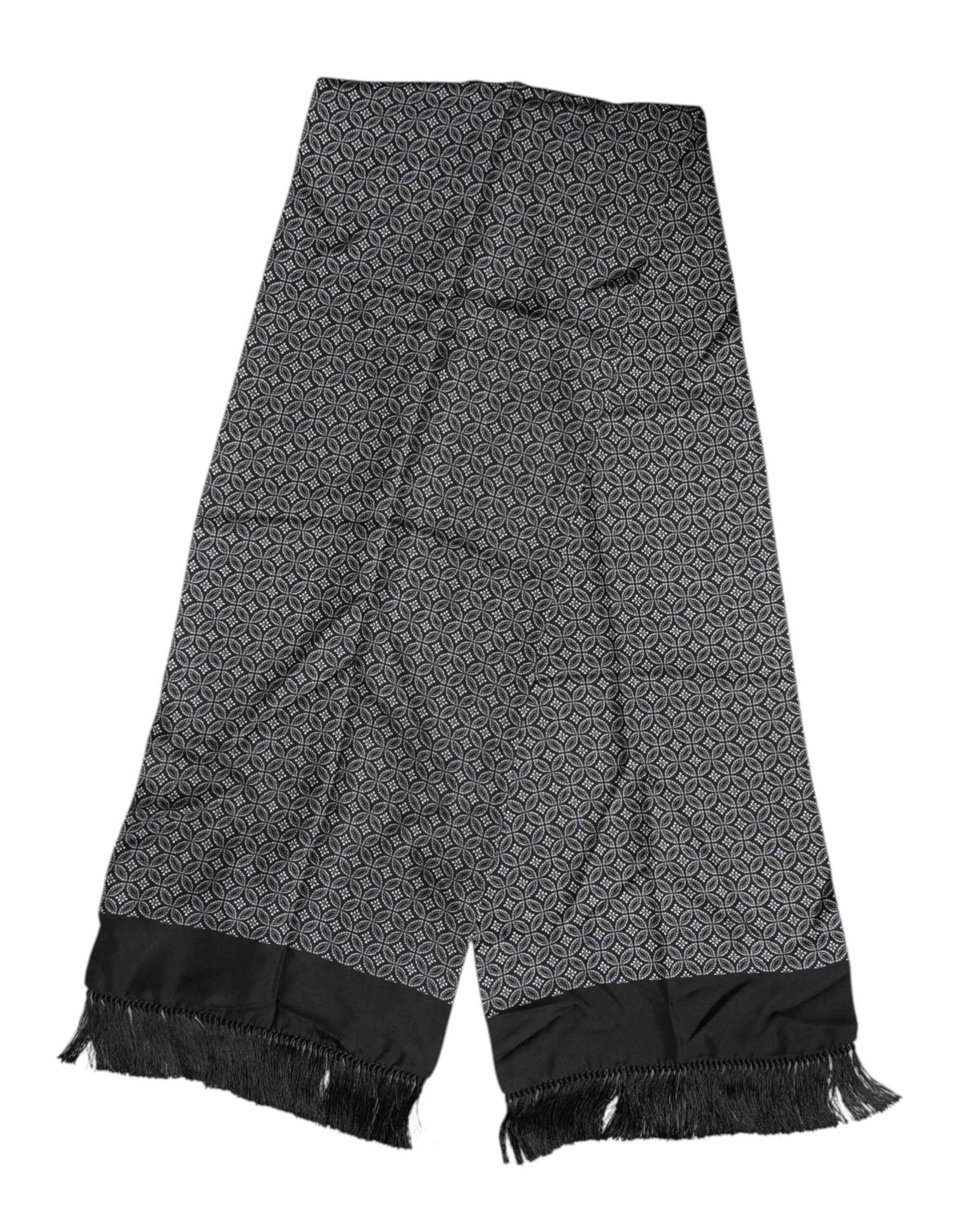 Dolce & Gabbana Black Patterned Fringes Men Foulard Scarf