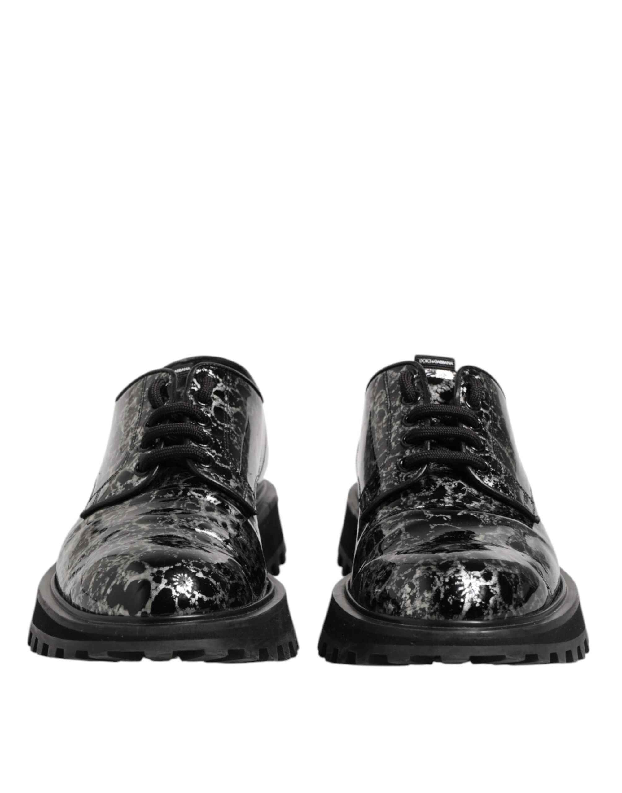 Dolce & Gabbana Black White Calfskin Chunky Derby Shoes