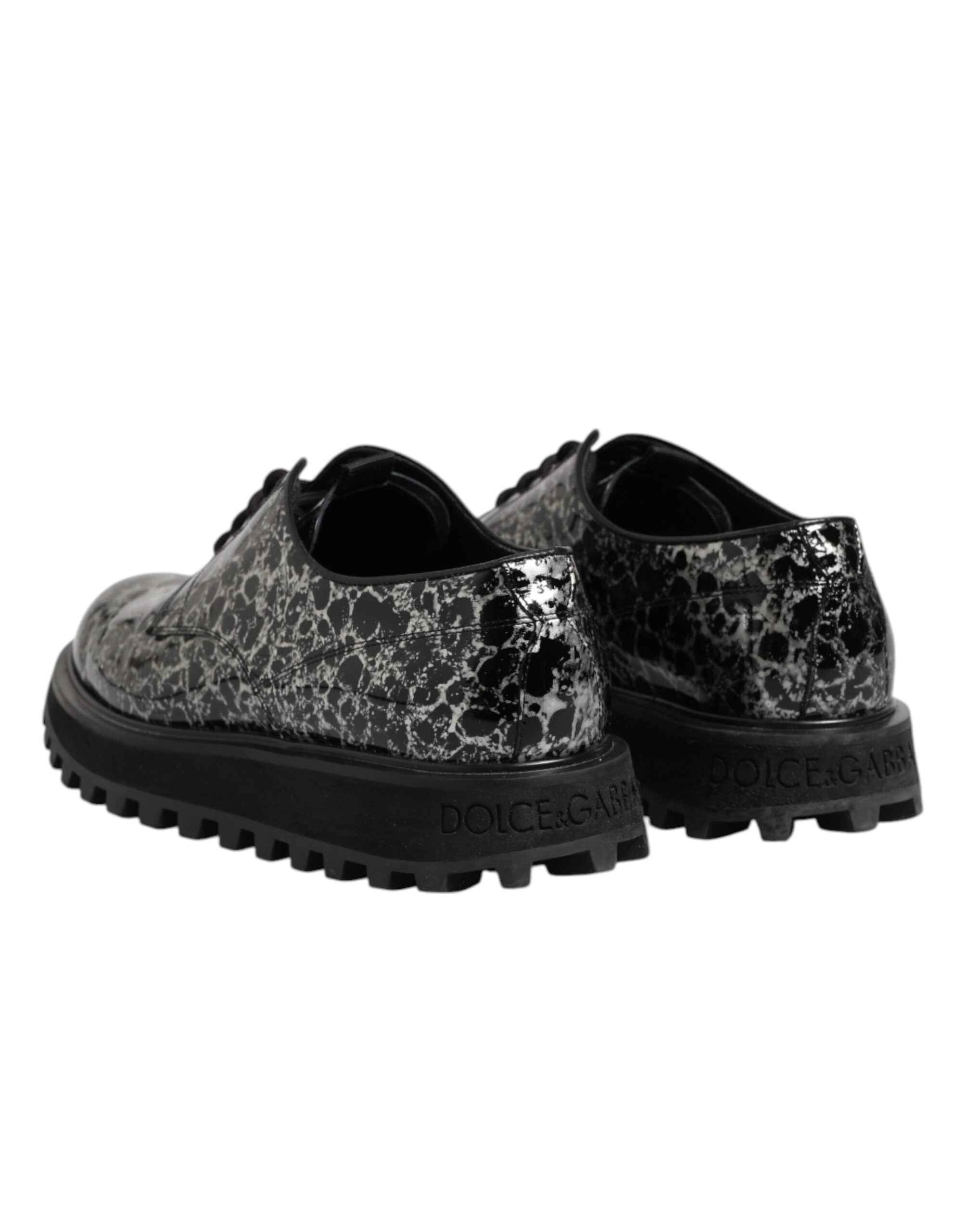 Dolce & Gabbana Black White Calfskin Chunky Derby Shoes