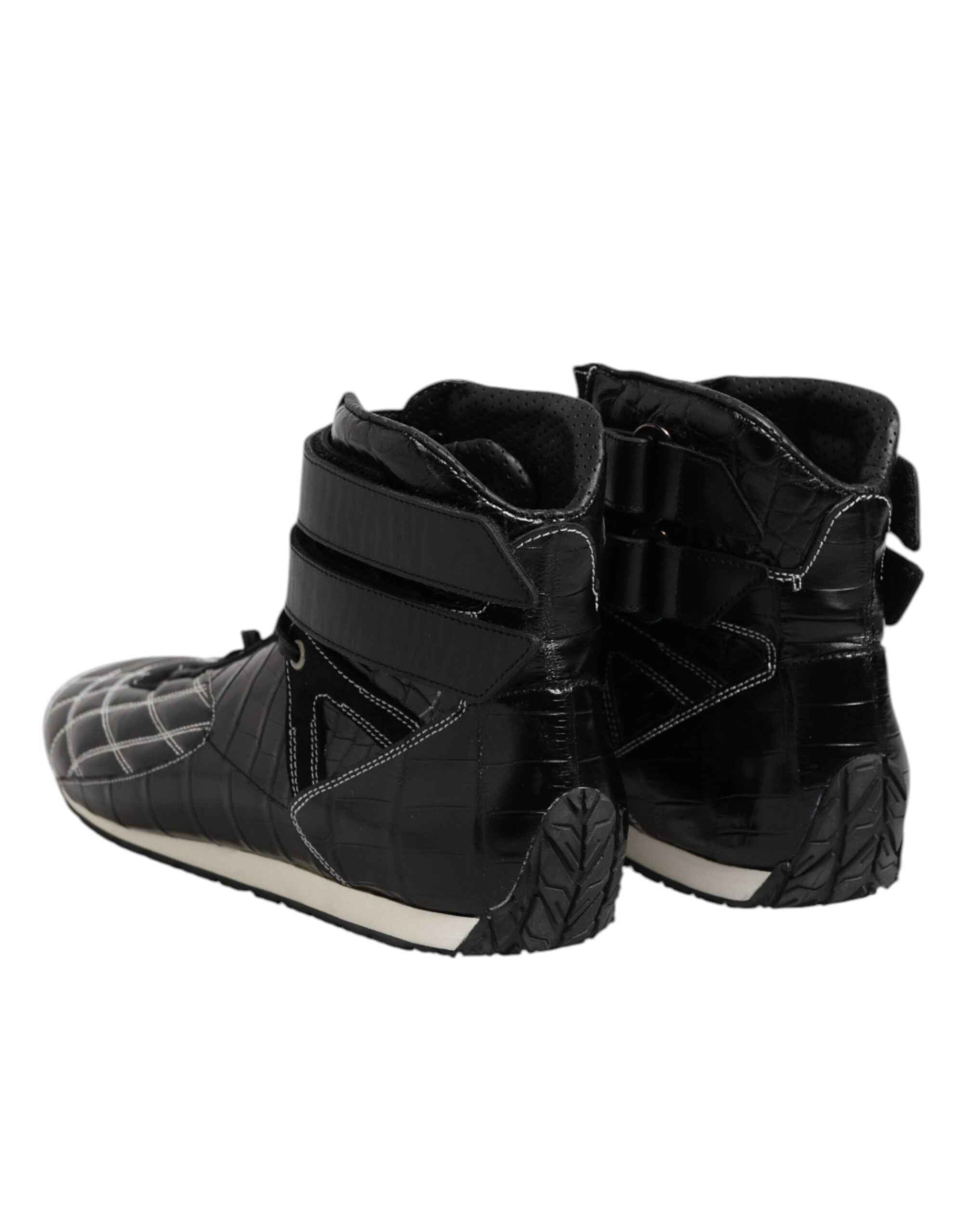 Dolce & Gabbana Black Quilted Leather Lace Up Sneakers Shoes