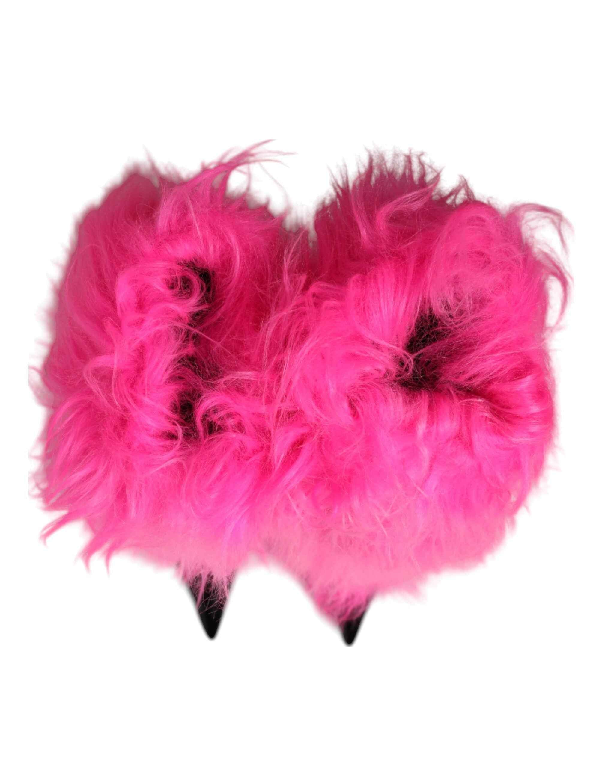 Dolce & Gabbana Pink Faux Fur Leather High Heels Boots Shoes