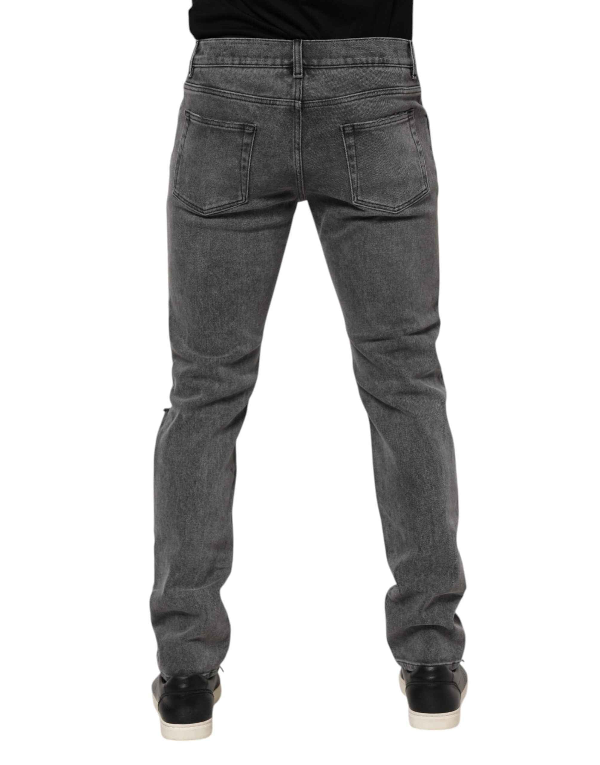Dolce & Gabbana Gray Cotton Logo Plaque Denim Jeans