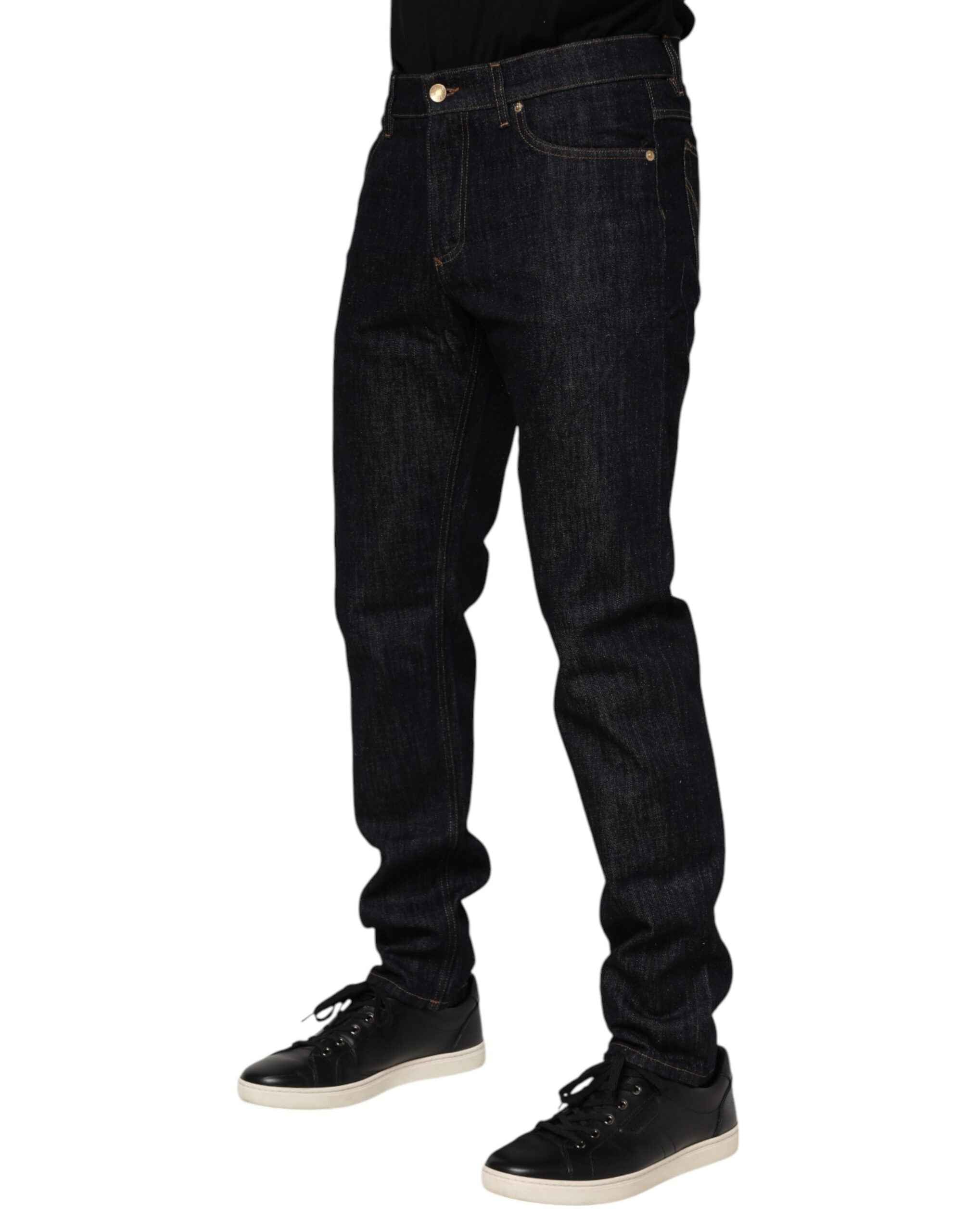 Dolce & Gabbana Dark Blue Cotton Logo Plaque Men Denim Jeans