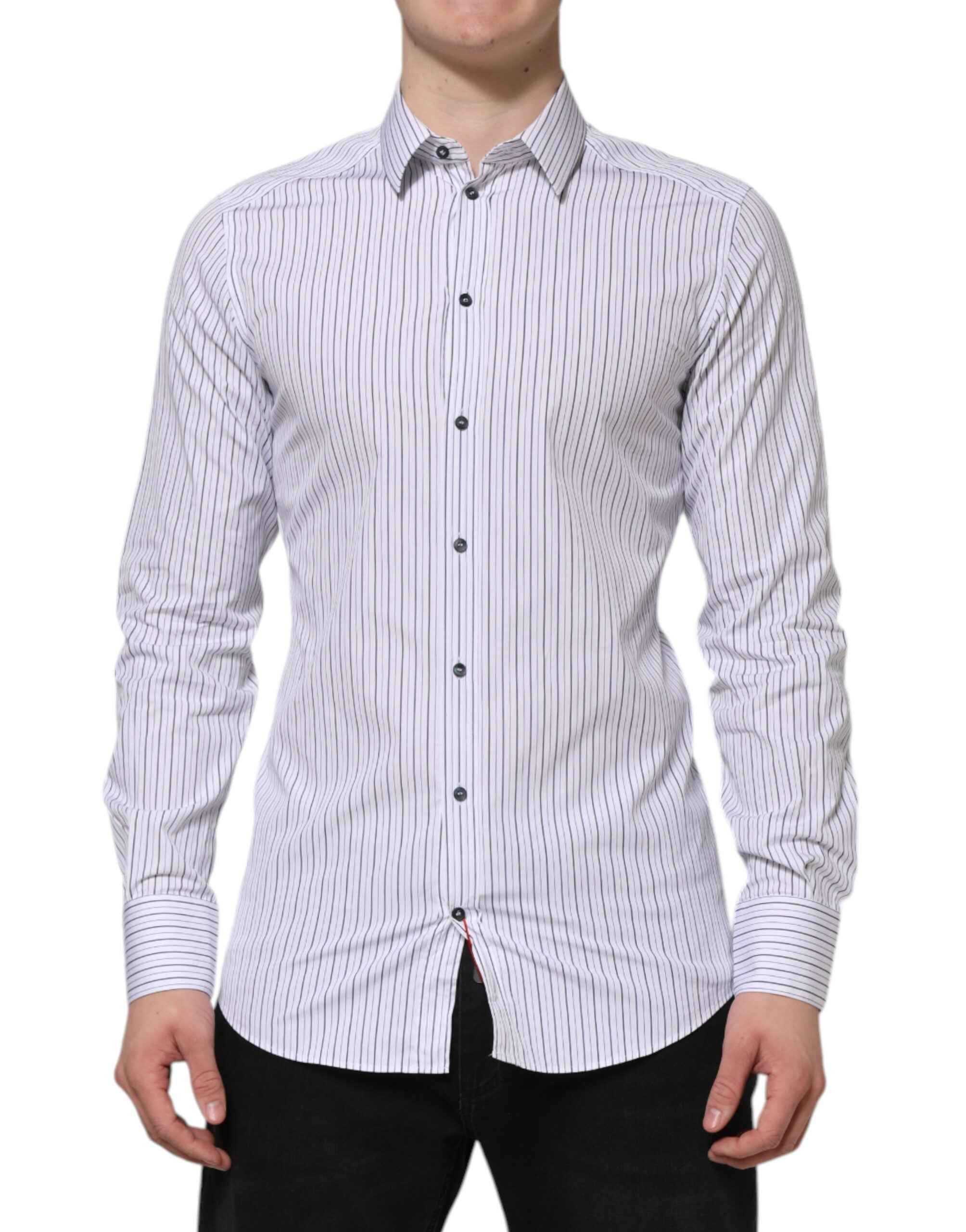 Dolce & Gabbana White Blue Striped Cotton GOLD Formal Shirt