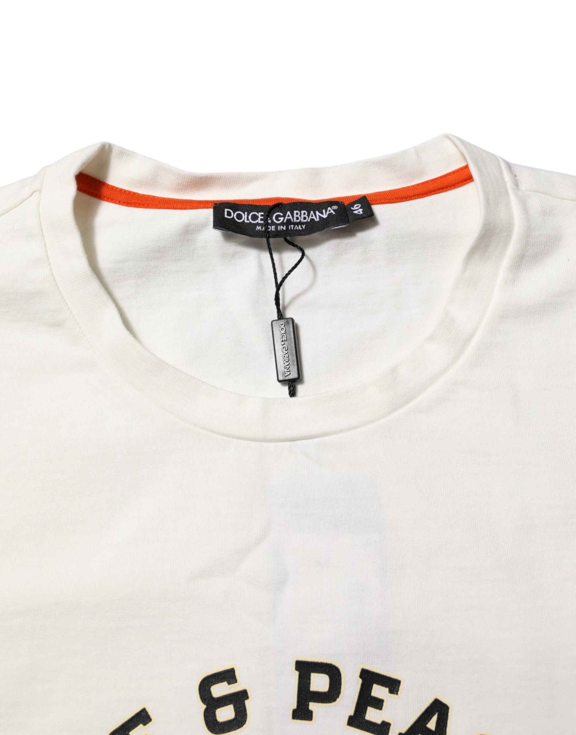 Dolce & Gabbana White Love Peace Cotton Men Crew Neck T-shirt