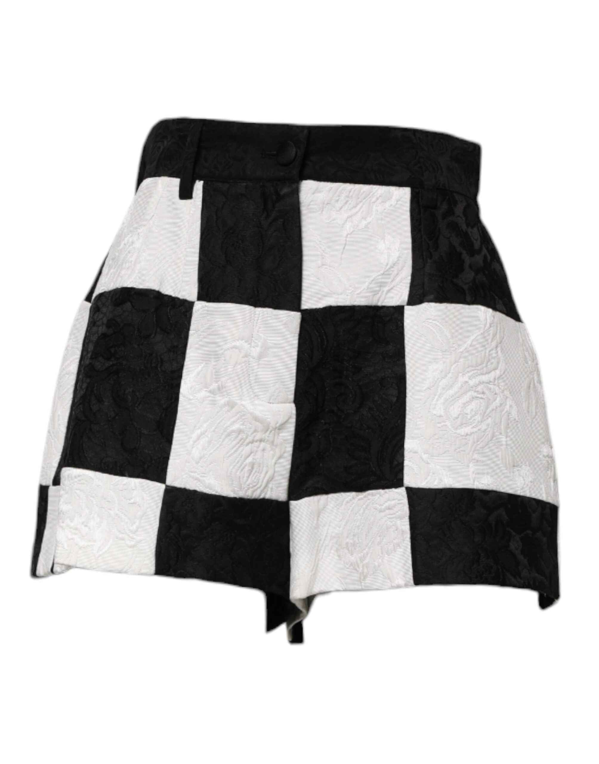 Dolce & Gabbana Black White Floral Brocade Hot Pants Shorts