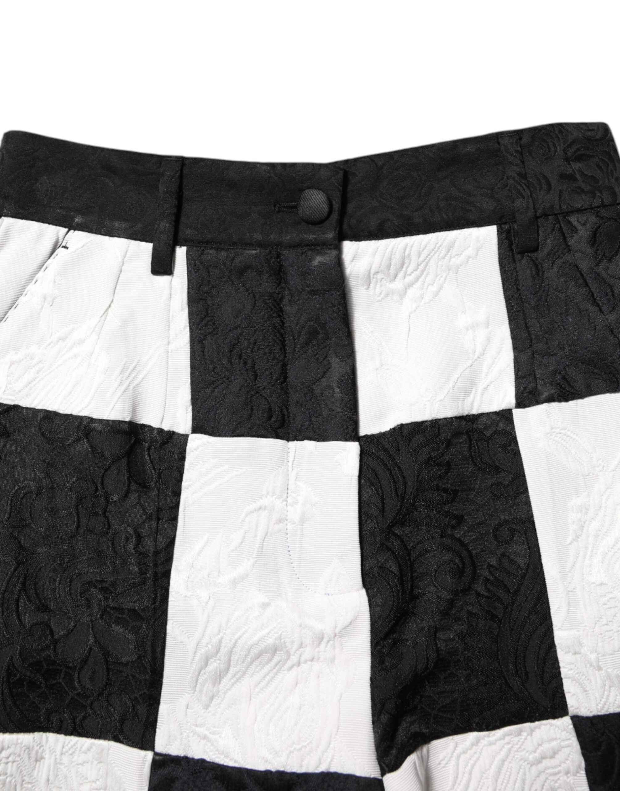 Dolce & Gabbana Black White Floral Brocade Hot Pants Shorts