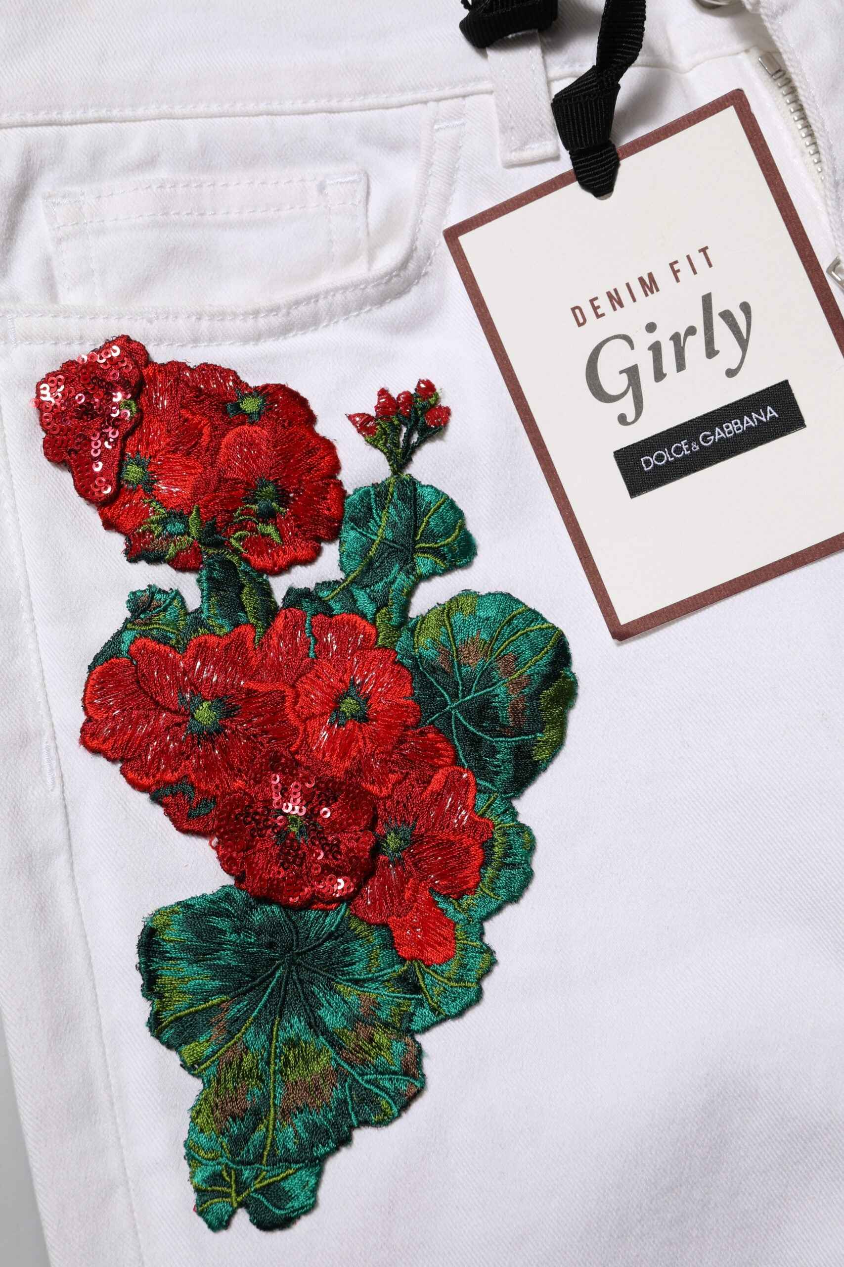 Dolce & Gabbana White Floral Embroidery GIRLY Denim Jeans