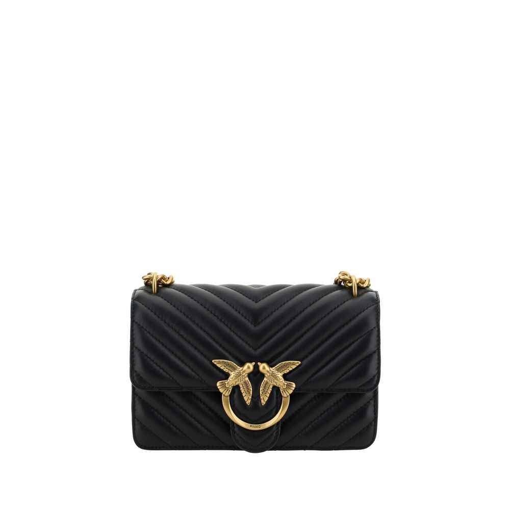 PINKO Black Calf Leather Bos Taurus Shoulder Bag