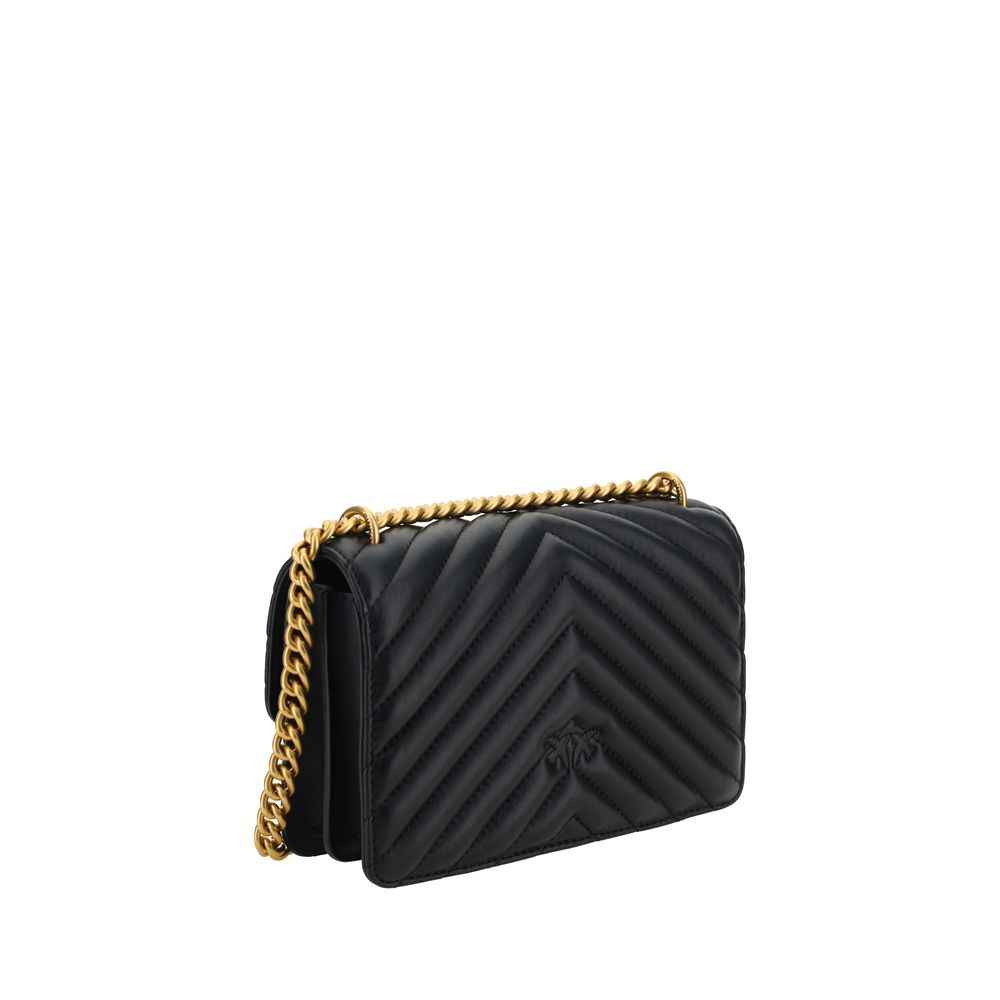PINKO Black Calf Leather Bos Taurus Shoulder Bag