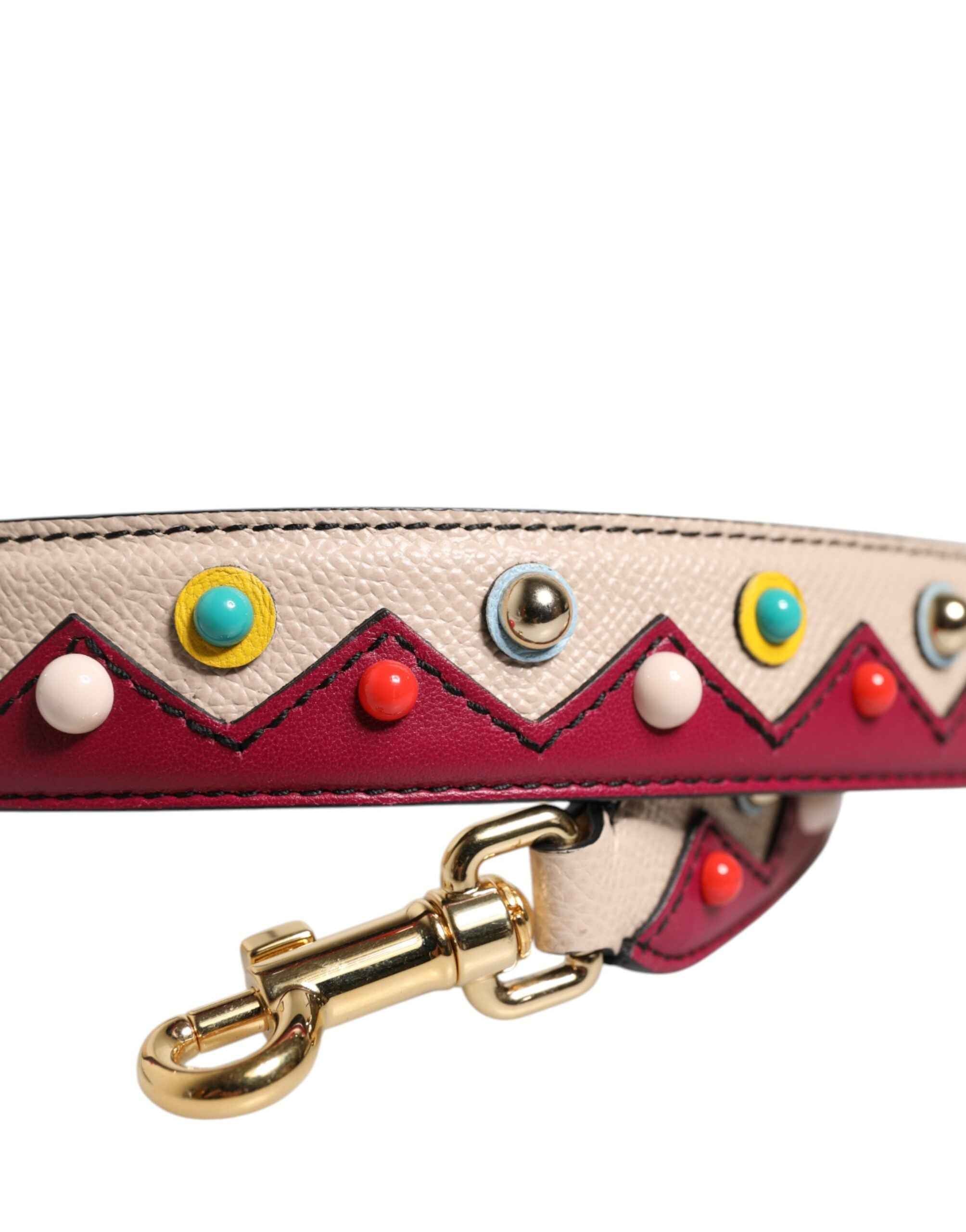 Dolce & Gabbana Beige Red Leather Handbag Accessory Shoulder Strap