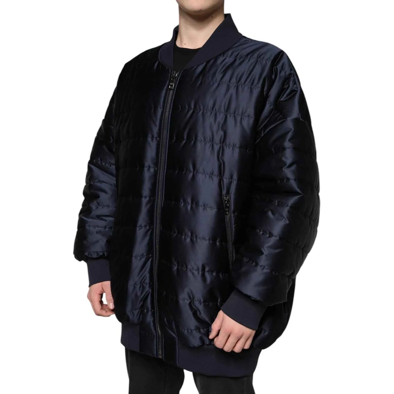 Dolce & Gabbana Dark Blue Quilted Full Zip Bomber Jacket