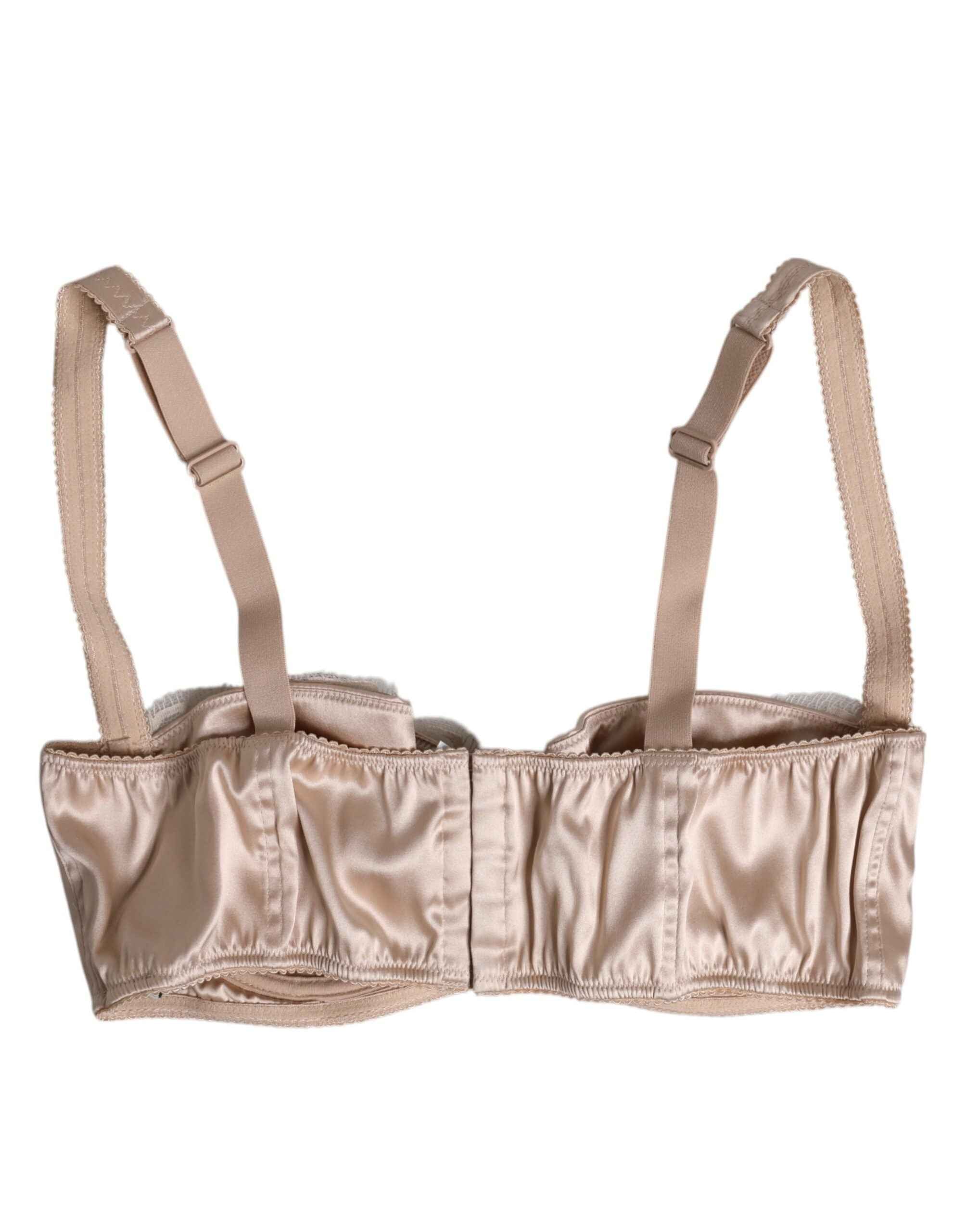 Dolce & Gabbana Biege Silk Underwired Balconette Bra Underwear