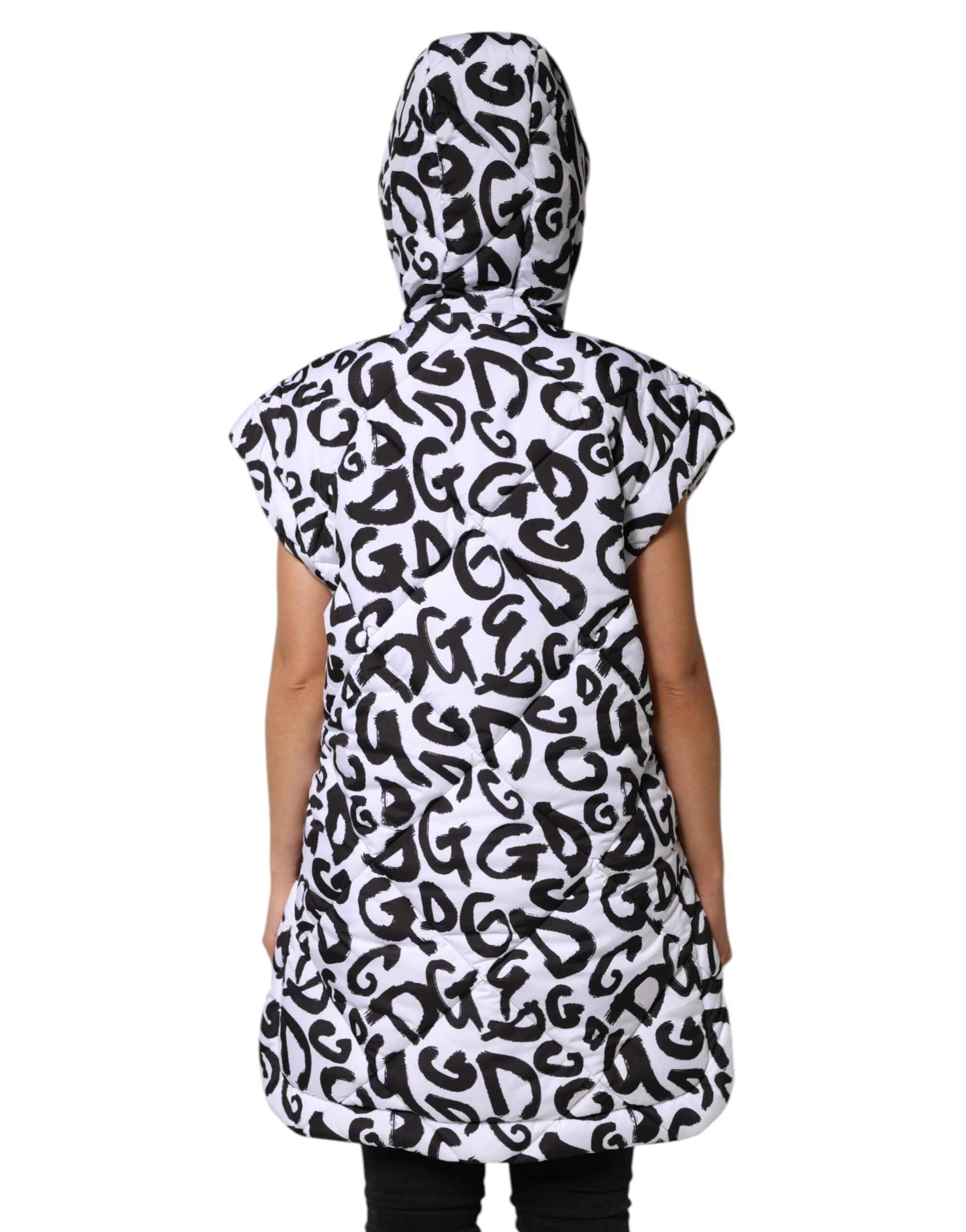 Dolce & Gabbana White DG Mania Hooded Sleeveless Puffer Jacket