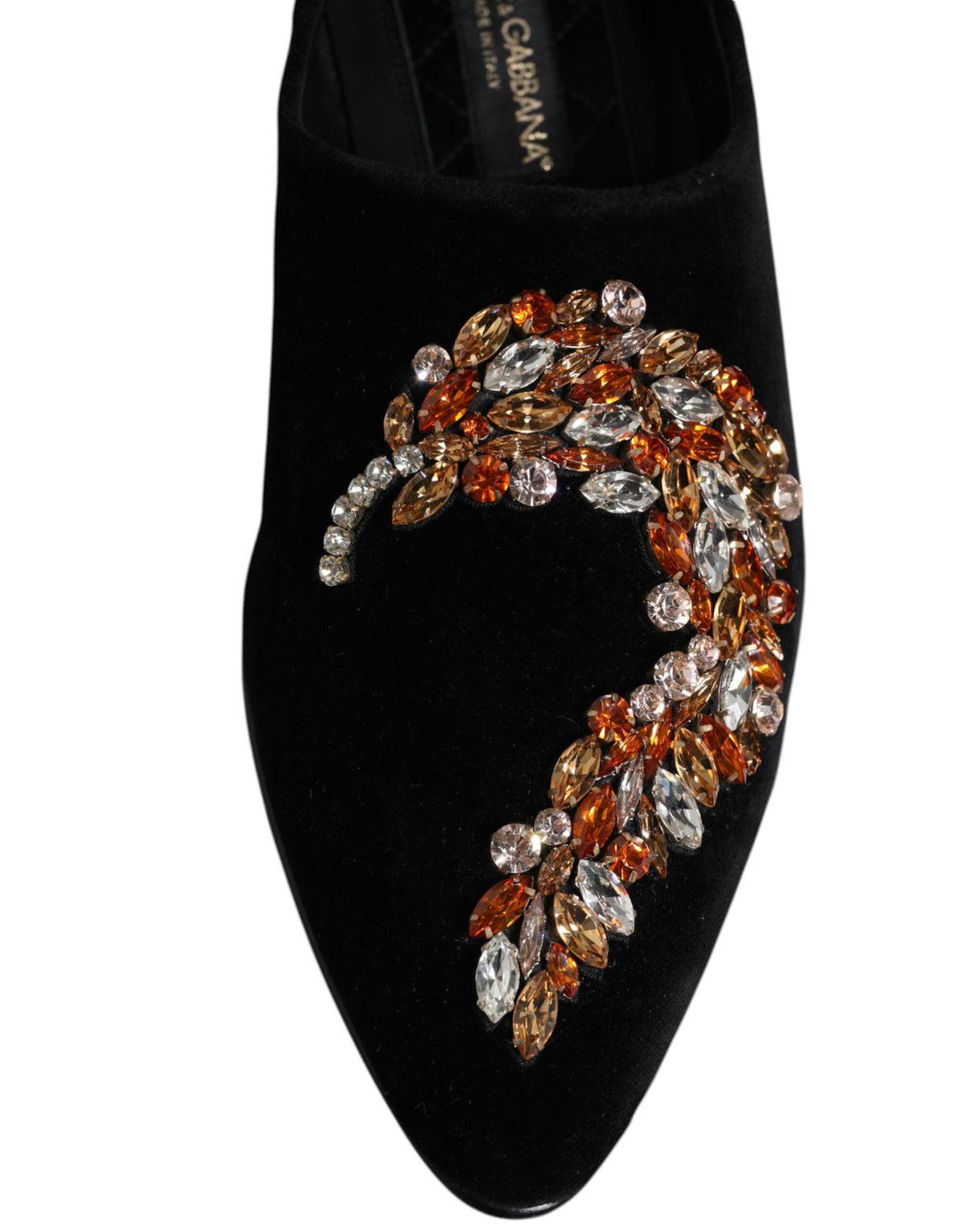 Dolce & Gabbana Black Velvet Embellished Loafer Slip On Shoes