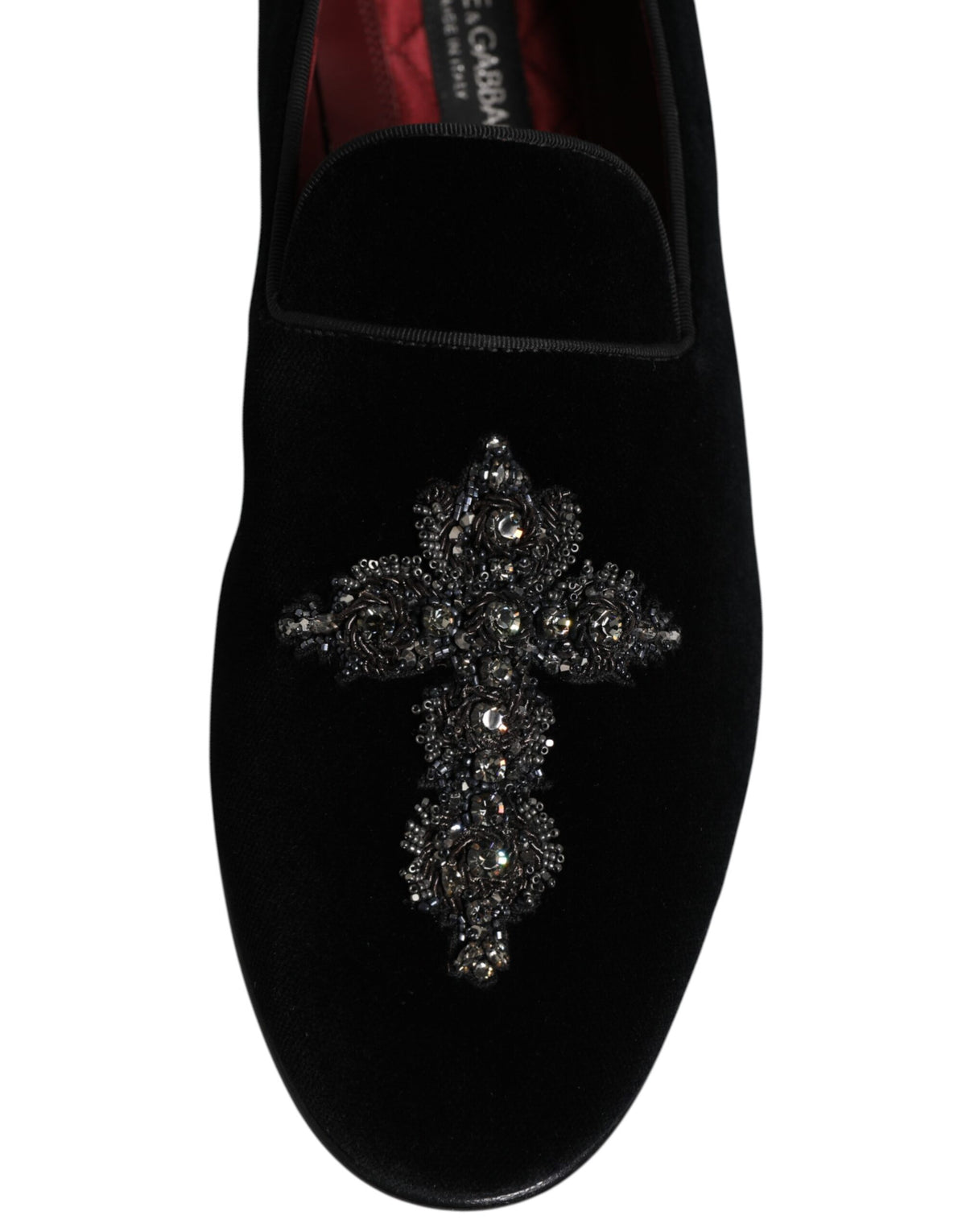 Dolce & Gabbana Black Velvet Embellished Loafer Slip On Shoes