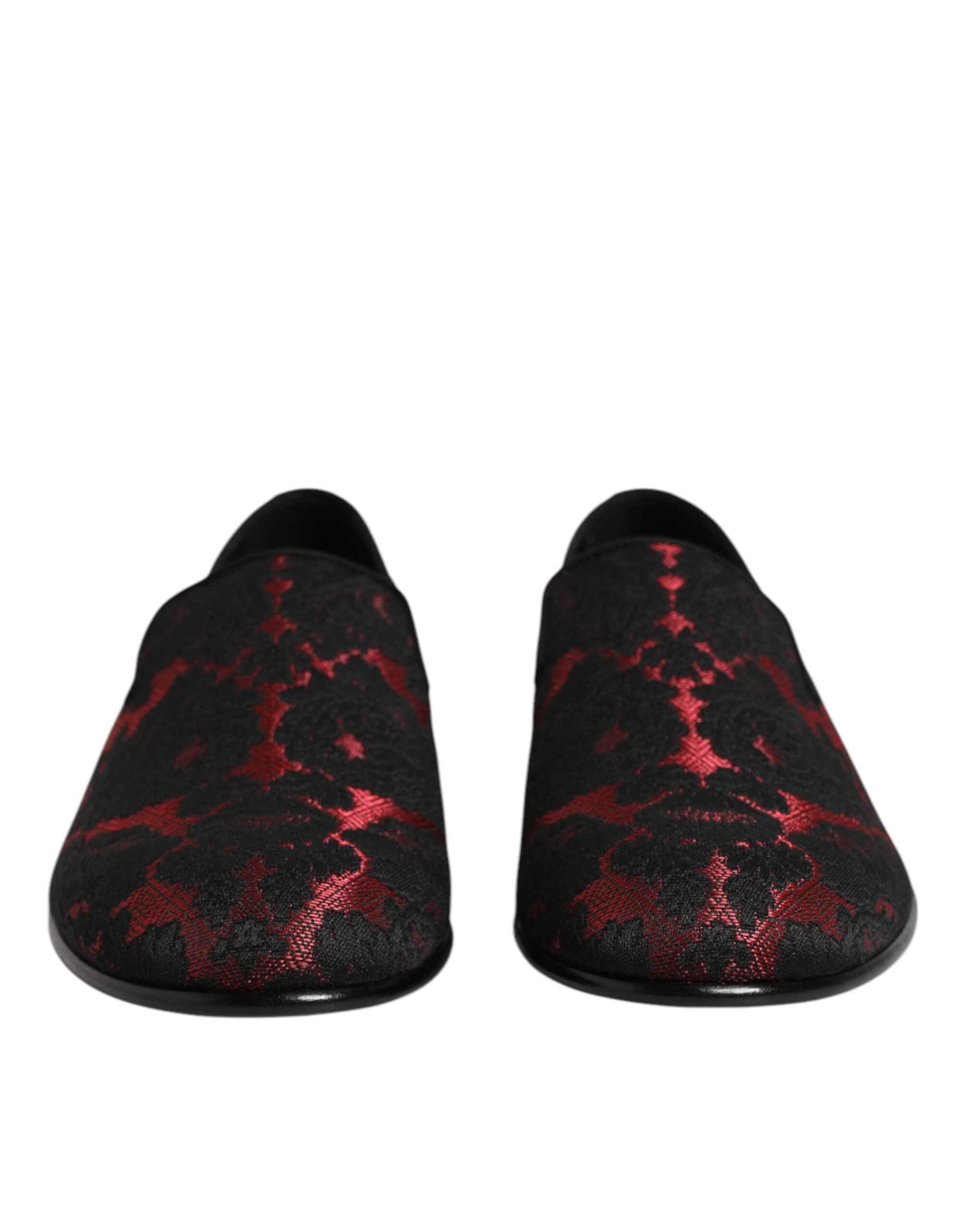 Dolce & Gabbana Red Black Jacquard Slip On Men Loafers Shoes