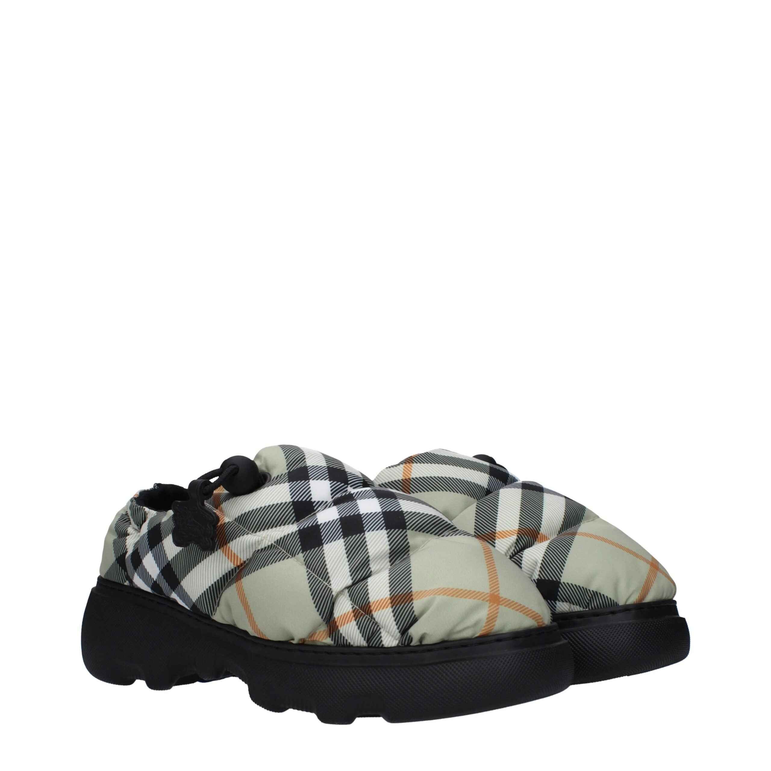 Burberry Green Fabric Slip-On Loafers