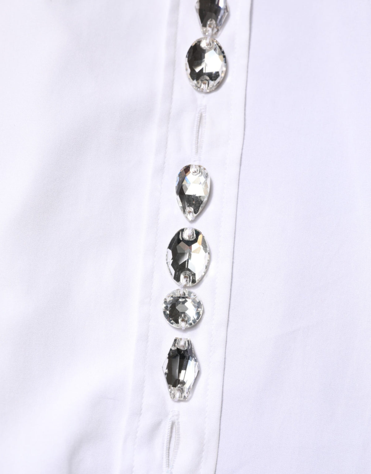 Dolce & Gabbana White Crystal Embellished Collared Shirt Top