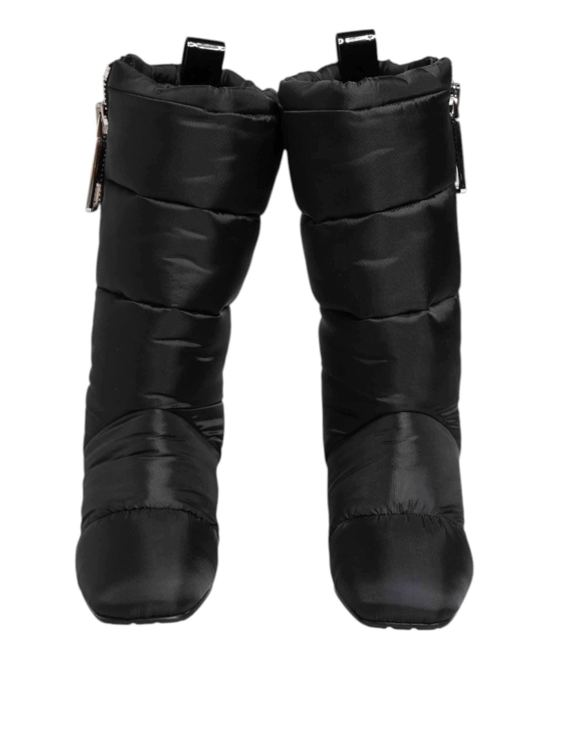 Dolce & Gabbana Black Padded Mid Calf Logo Heel Boots Shoes