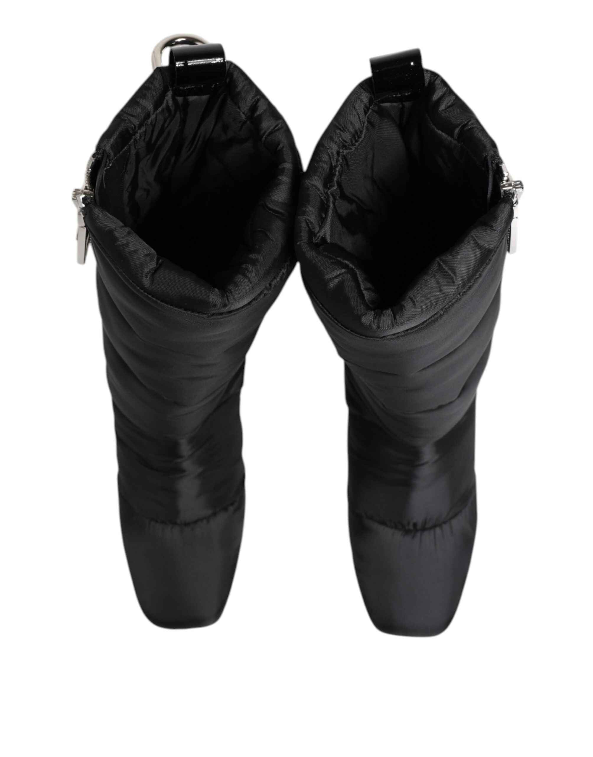 Dolce & Gabbana Black Padded Mid Calf Logo Heel Boots Shoes