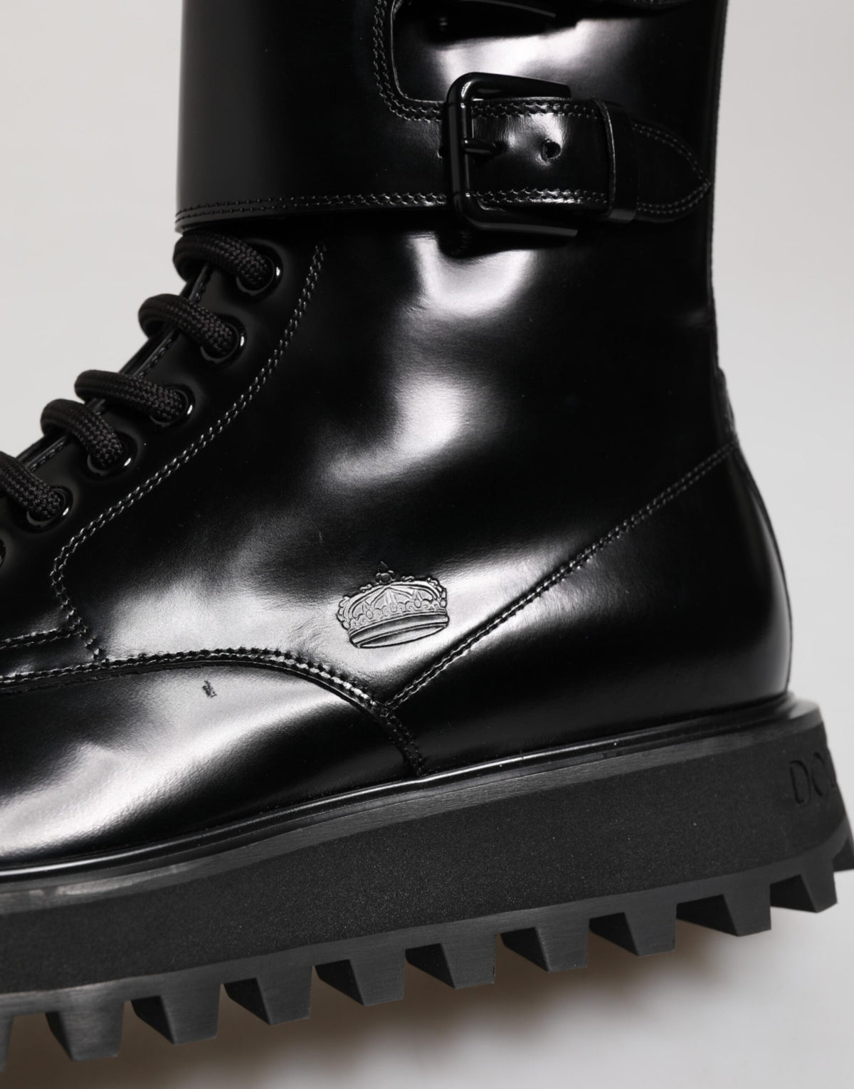 Dolce & Gabbana Black Leather Lace Up Mid Calf Boots Shoes