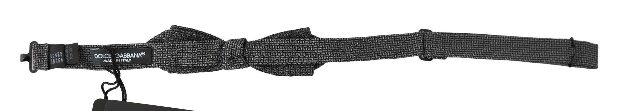 Dolce & Gabbana Gray Patterned Silk Adjustable Neck Bow Tie Papillon