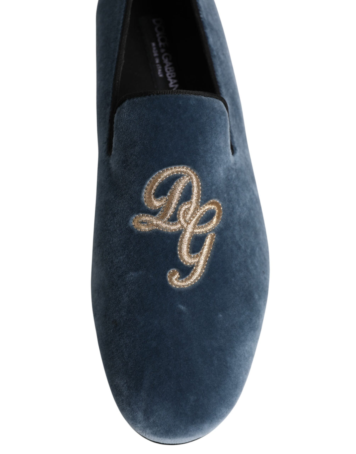 Dolce & Gabbana Blue Velvet DG Logo Loafers Formal Shoes