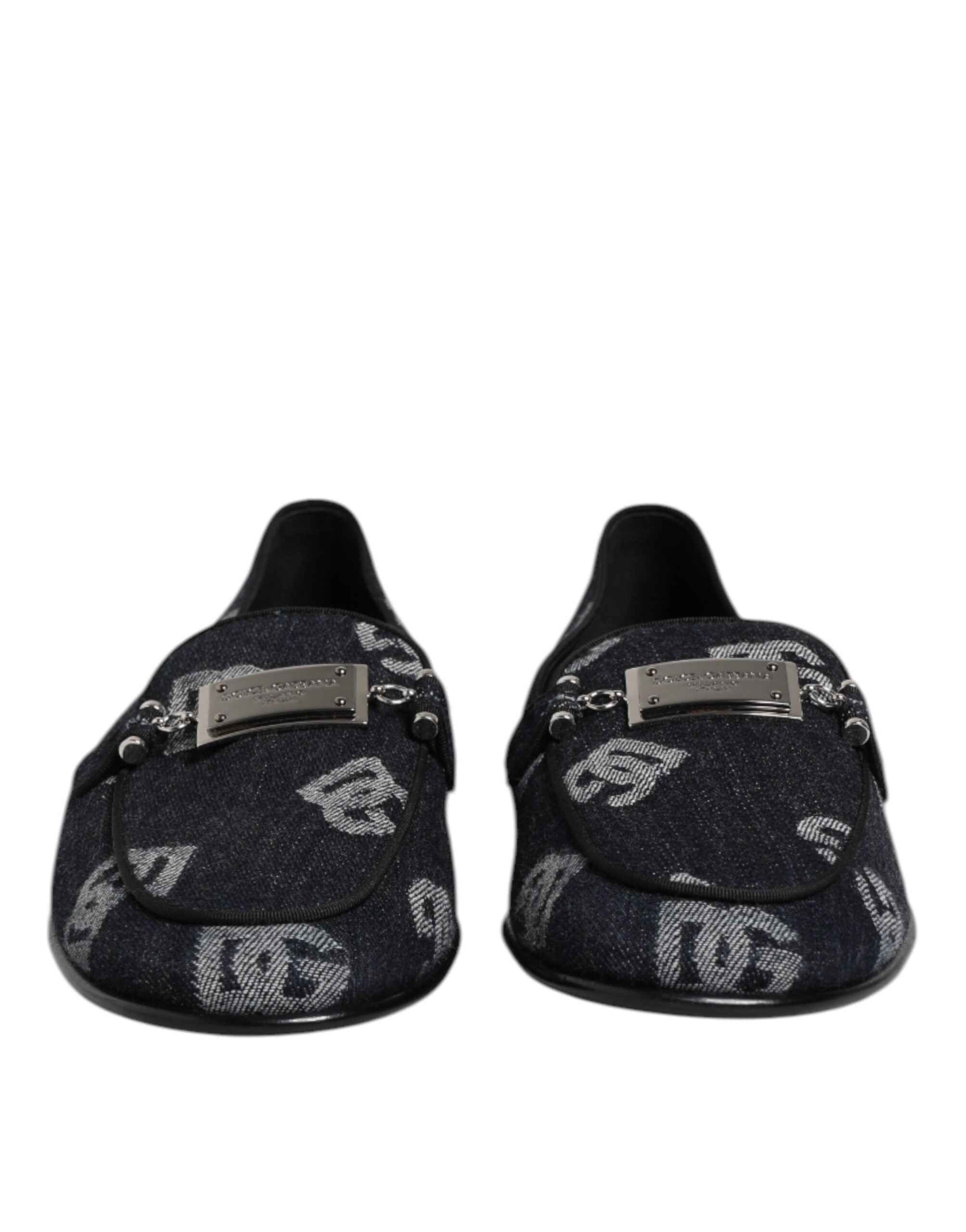 Dolce & Gabbana Blue Logo Cotton Loafers Formal Dress Shoes